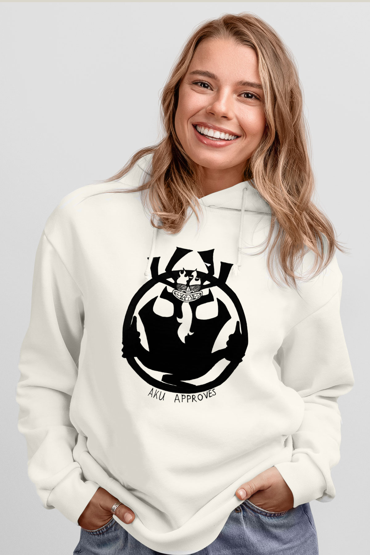 Samurai Jack Beyaz Unisex Kapşonlu Sweatshirt