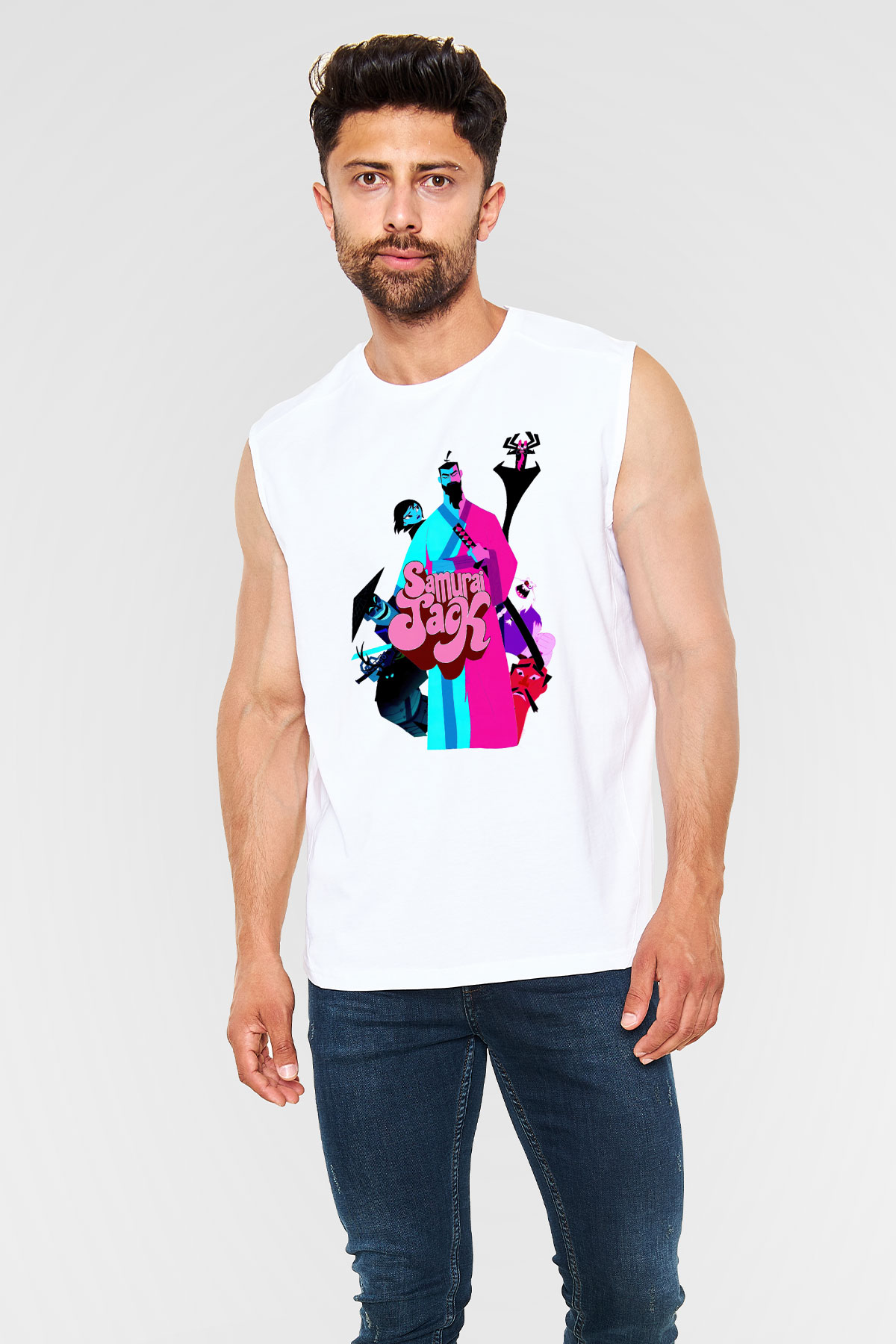 Samurai Jack Beyaz Unisex Kolsuz Tişört
