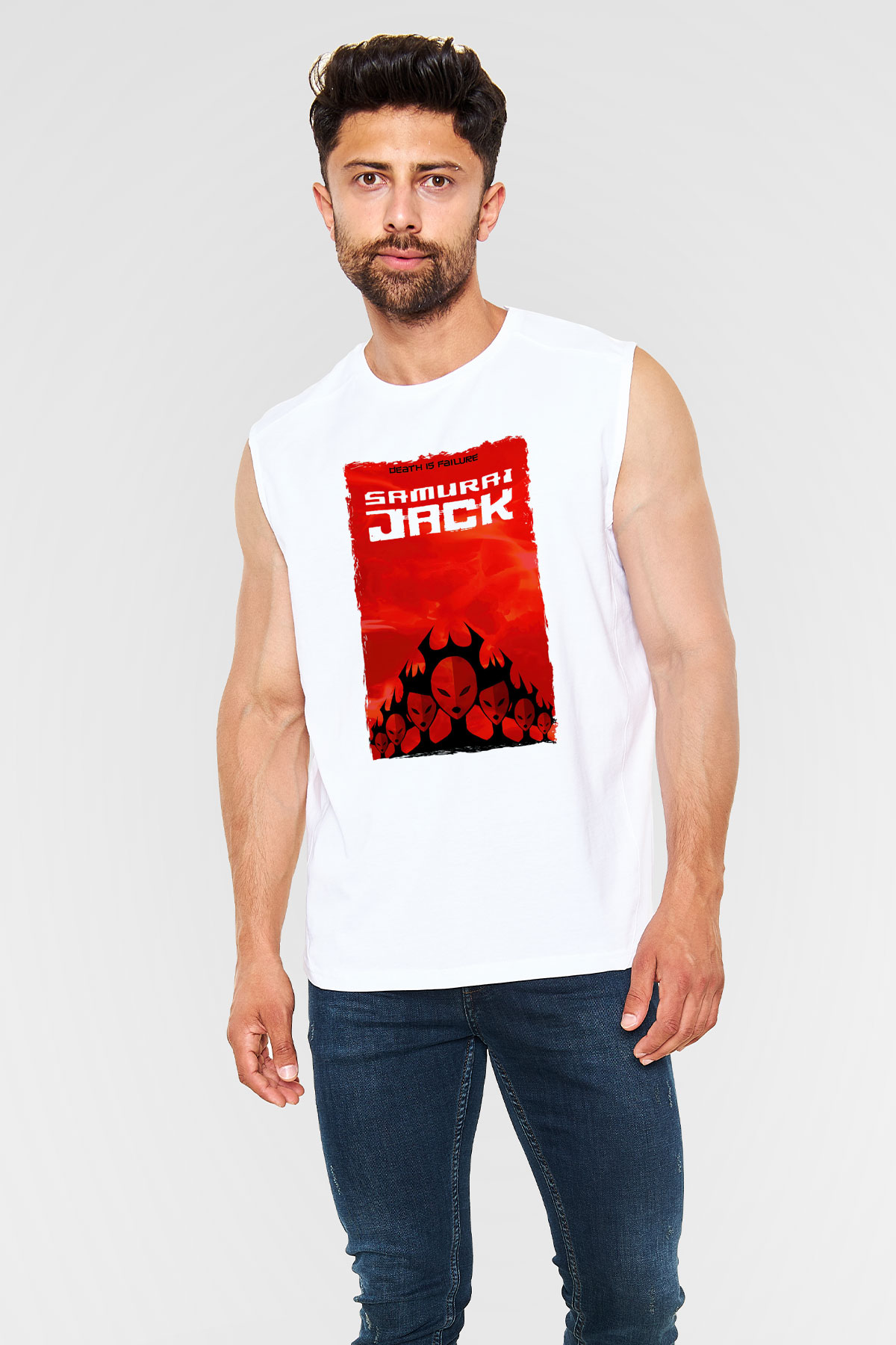 Samurai Jack Beyaz Unisex Kolsuz Tişört