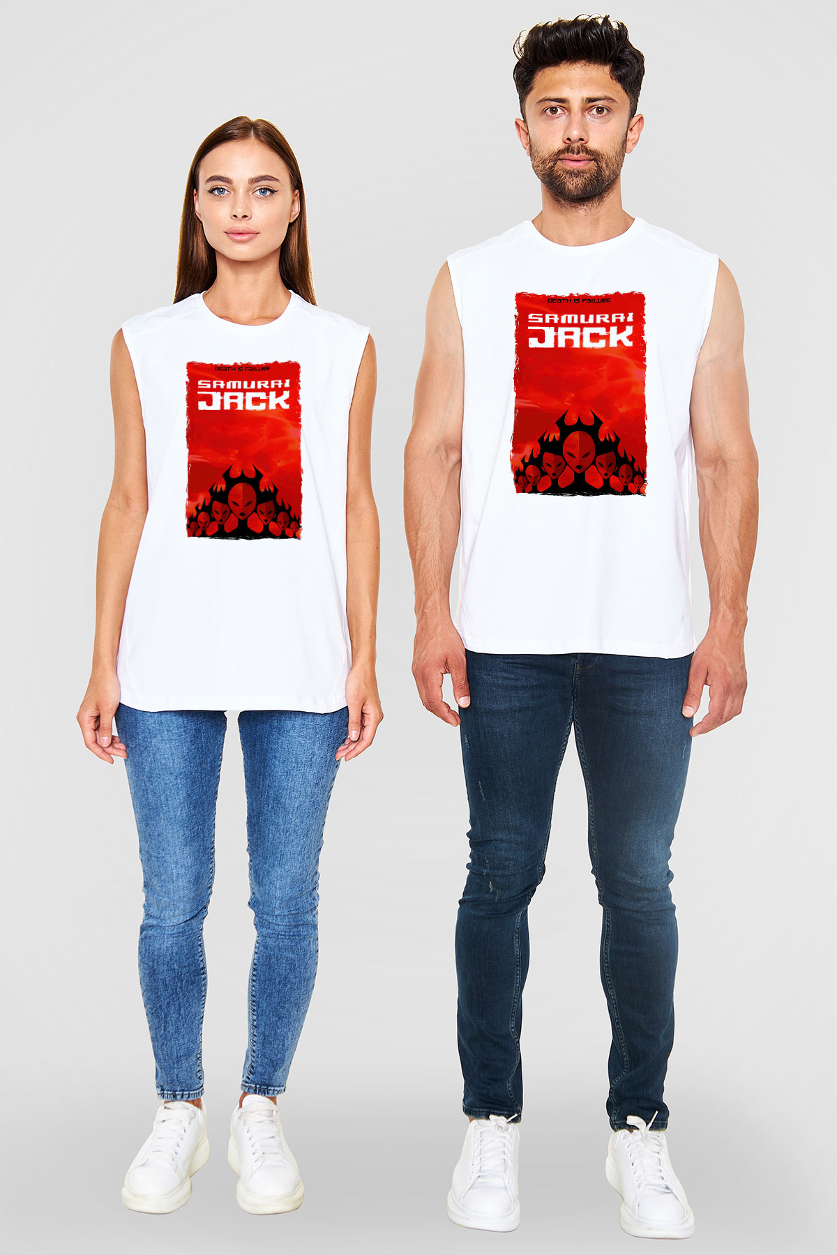 Samurai Jack Beyaz Unisex Kolsuz Tişört