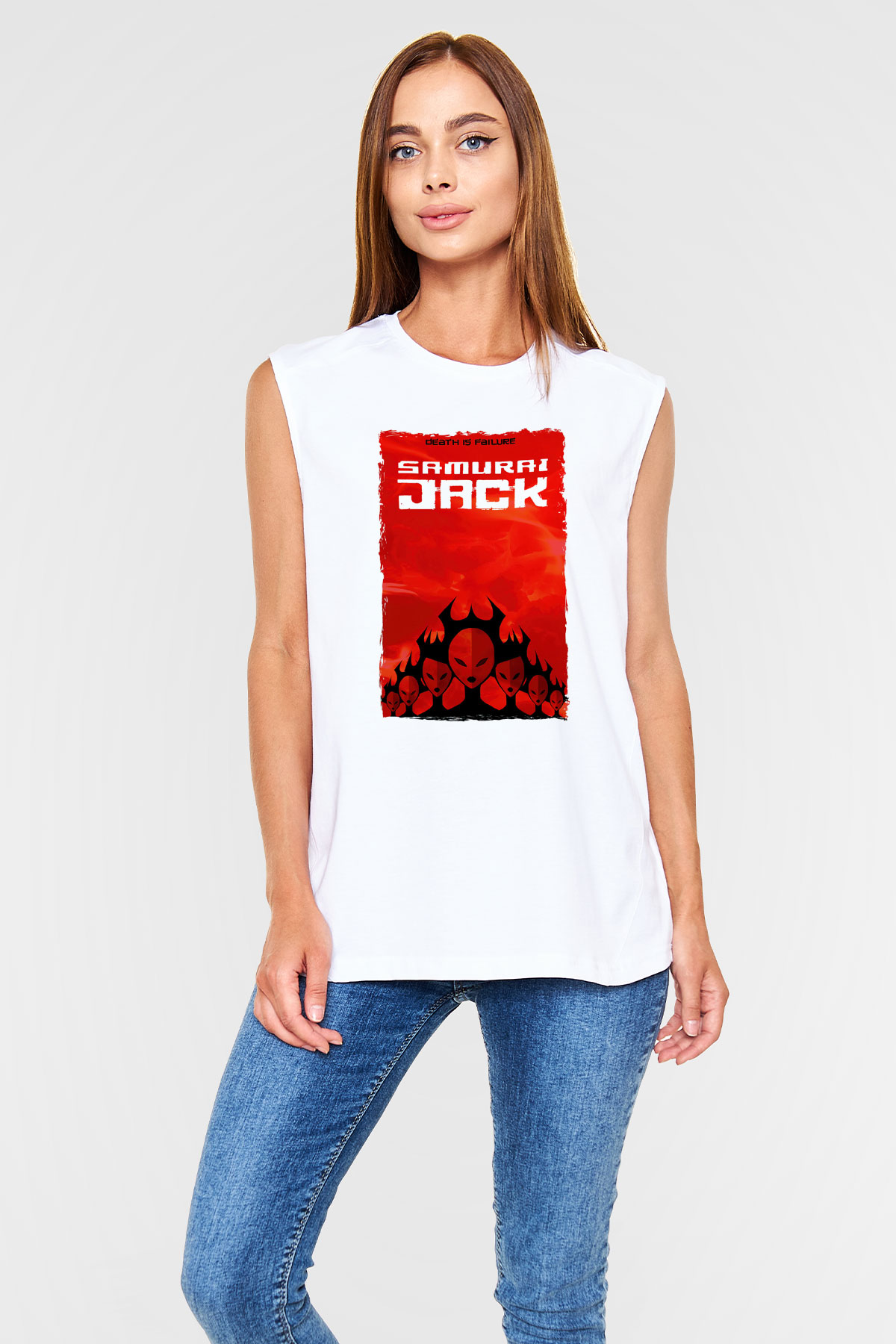 Samurai Jack Beyaz Unisex Kolsuz Tişört