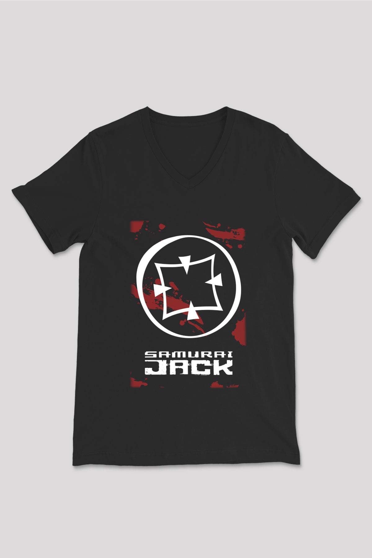 Samurai Jack Siyah Unisex V Yaka Tişört T-Shirt
