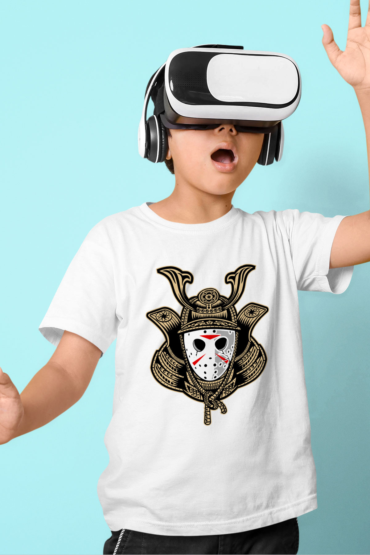 Samurai Jason Baskılı Beyaz Unisex Çocuk Tshirt