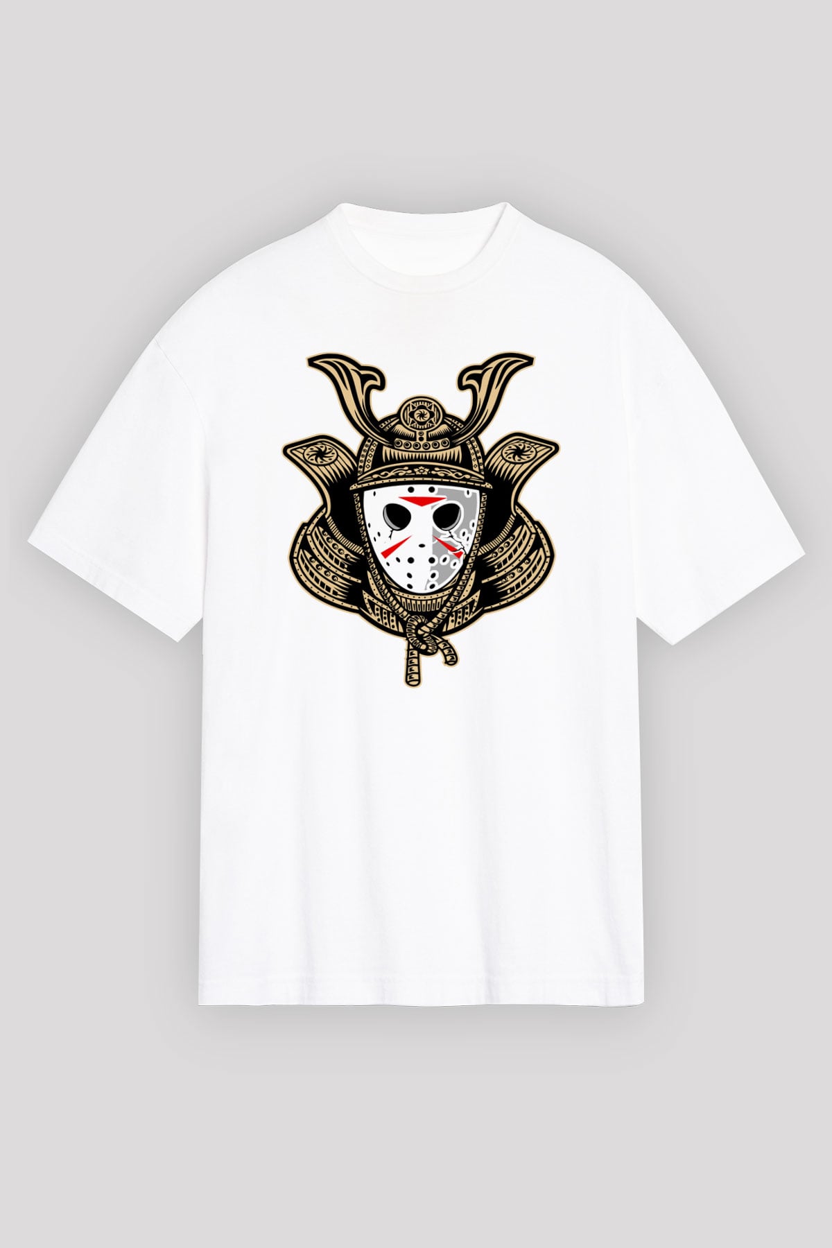 Samurai Jason Baskılı Beyaz Unisex Oversize Tişört