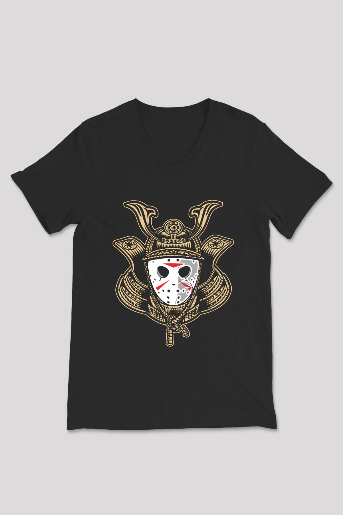 Samurai Jason Baskılı Siyah Unisex V Yaka Tişört