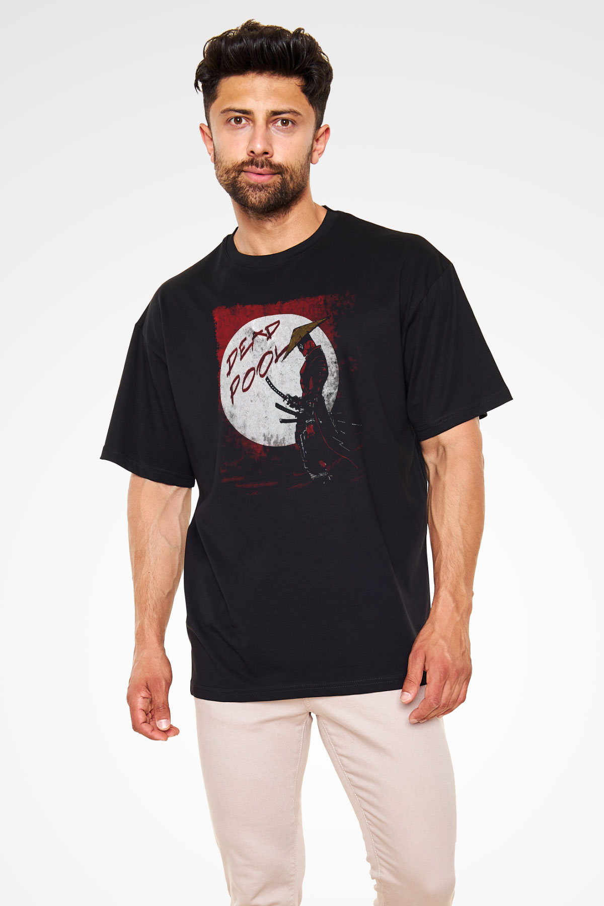 Samuray Deadpool Baskılı Unisex Beyaz Tshirt