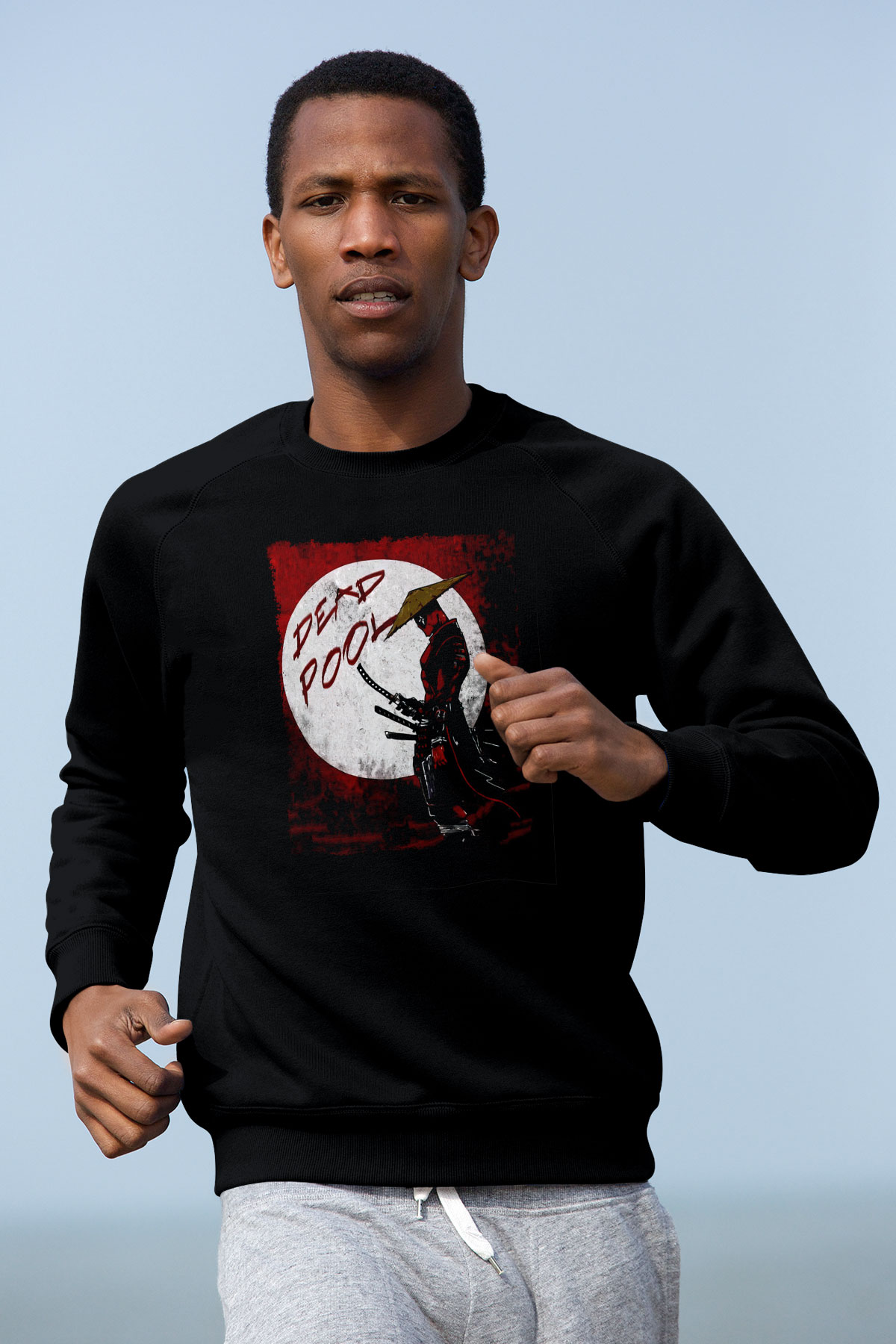 Samuray Deadpool Baskılı Unisex Beyaz  Sweatshirt