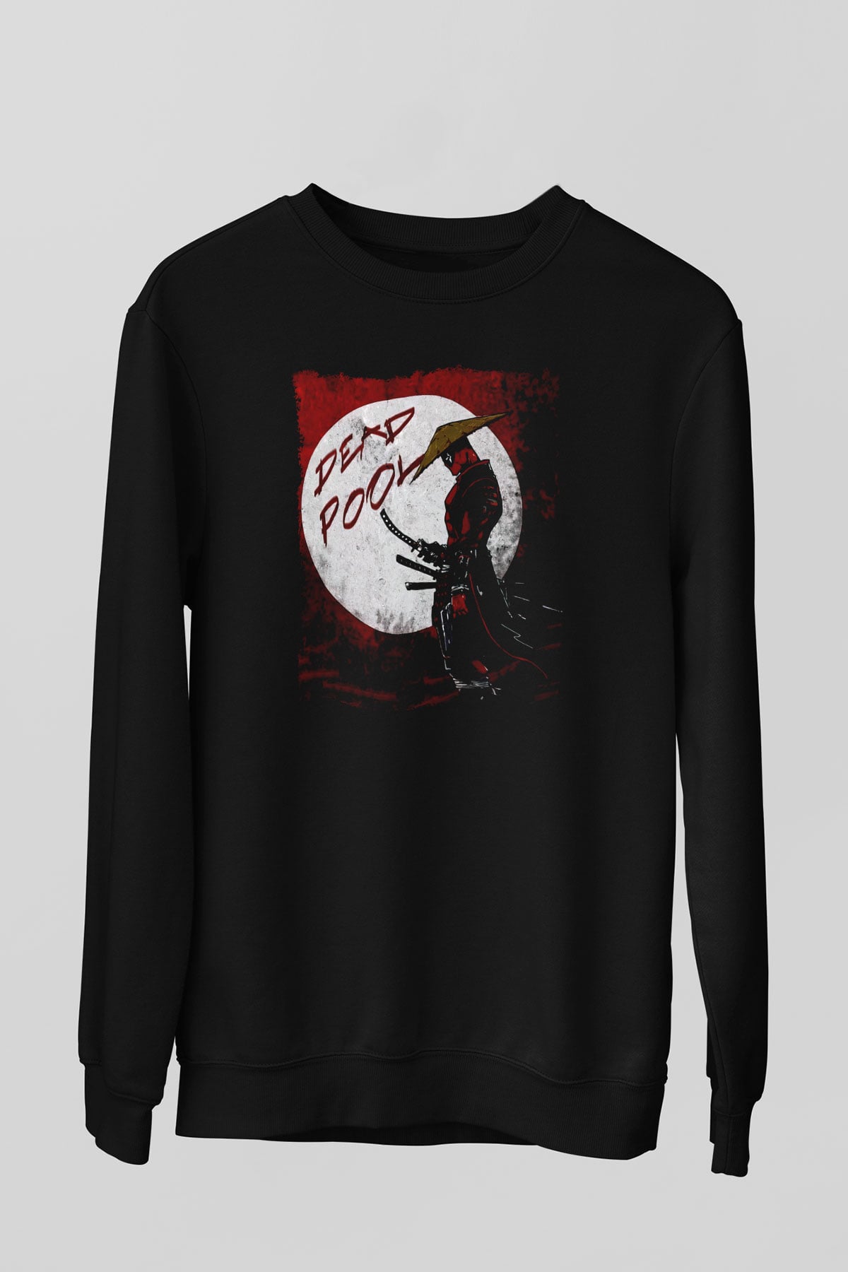 Samuray Deadpool Baskılı Unisex Beyaz  Sweatshirt
