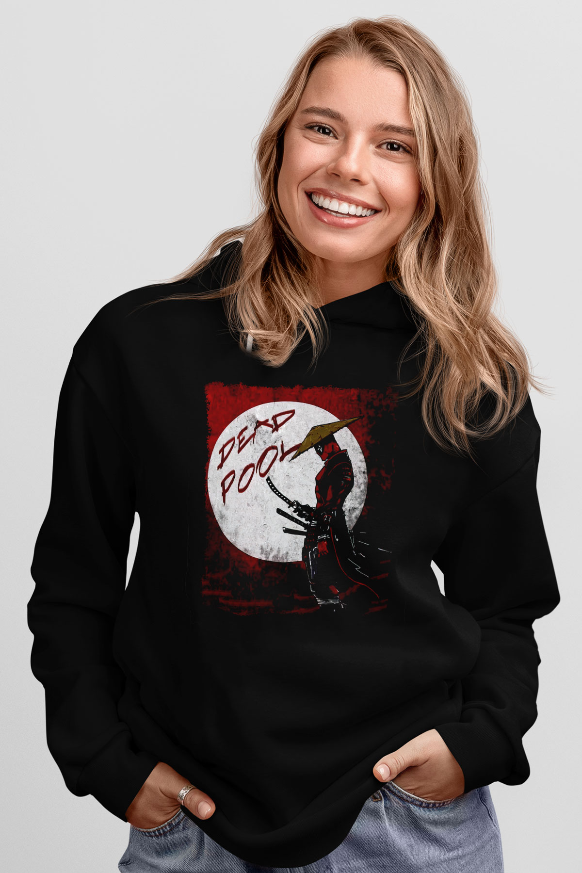 Samuray DeadpoolBeyaz Tshirt Unisex Hoodie