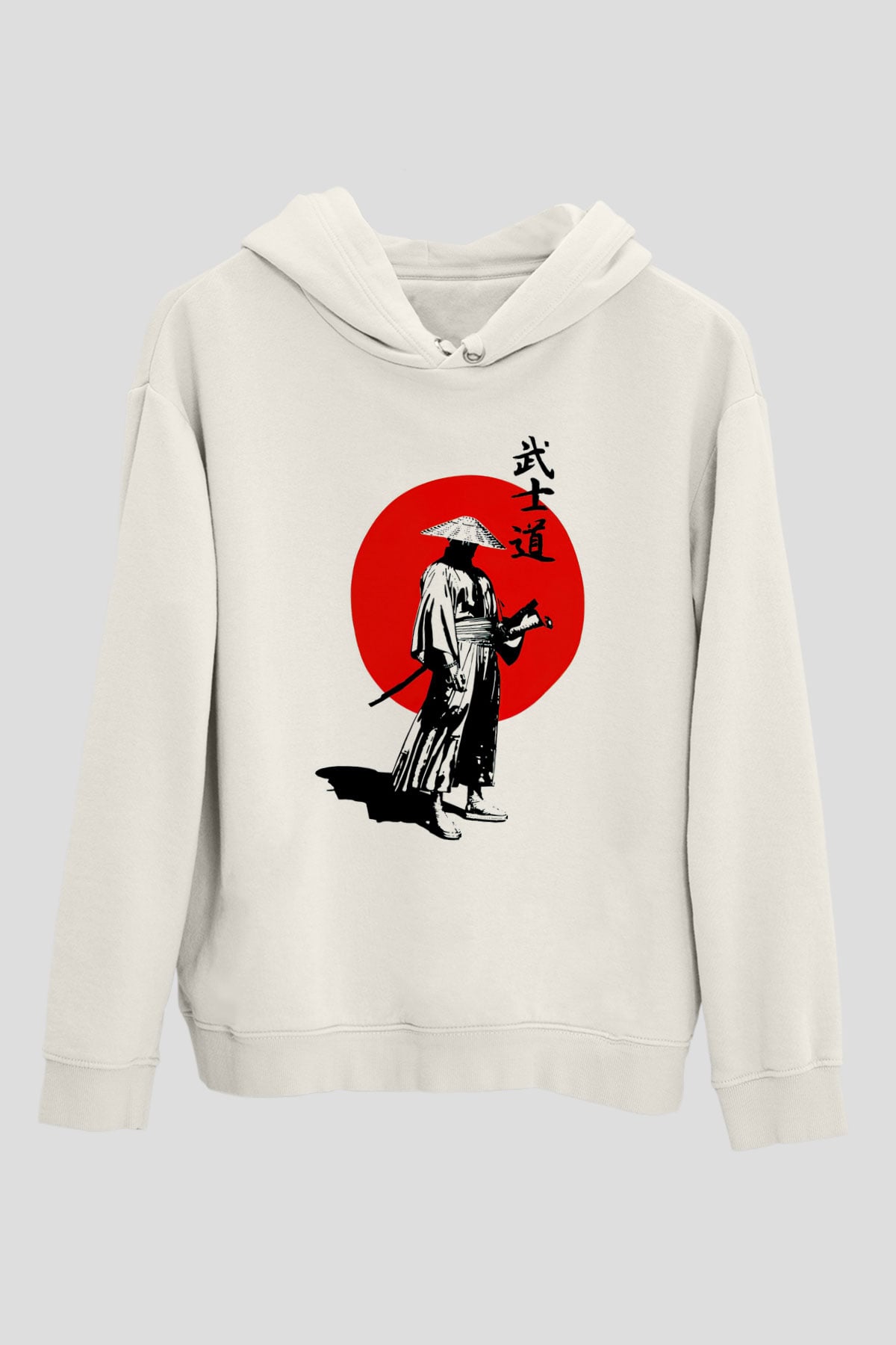 Samuray Temalı Beyaz  Unisex Hoodie