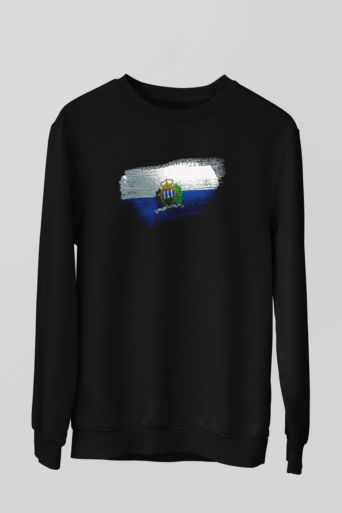 San Marino Bayrağı Baskılı Unisex Siyah Sweatshirt