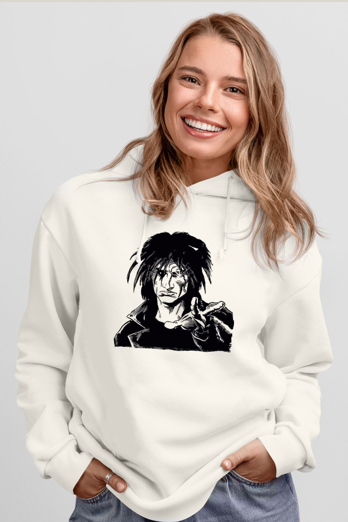 Sandman Baskılı Beyaz Unisex Hoodie