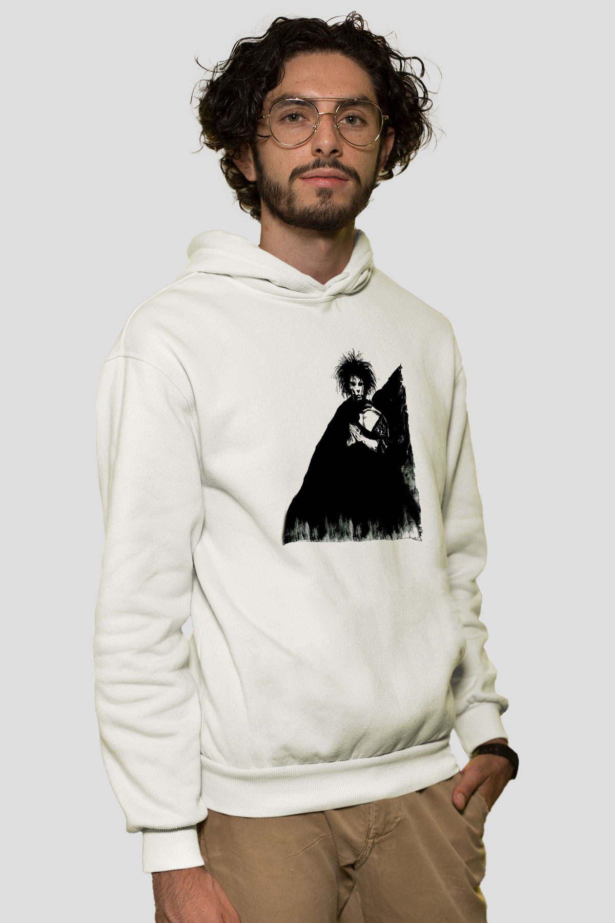 Sandman Baskılı Beyaz Unisex Hoodie