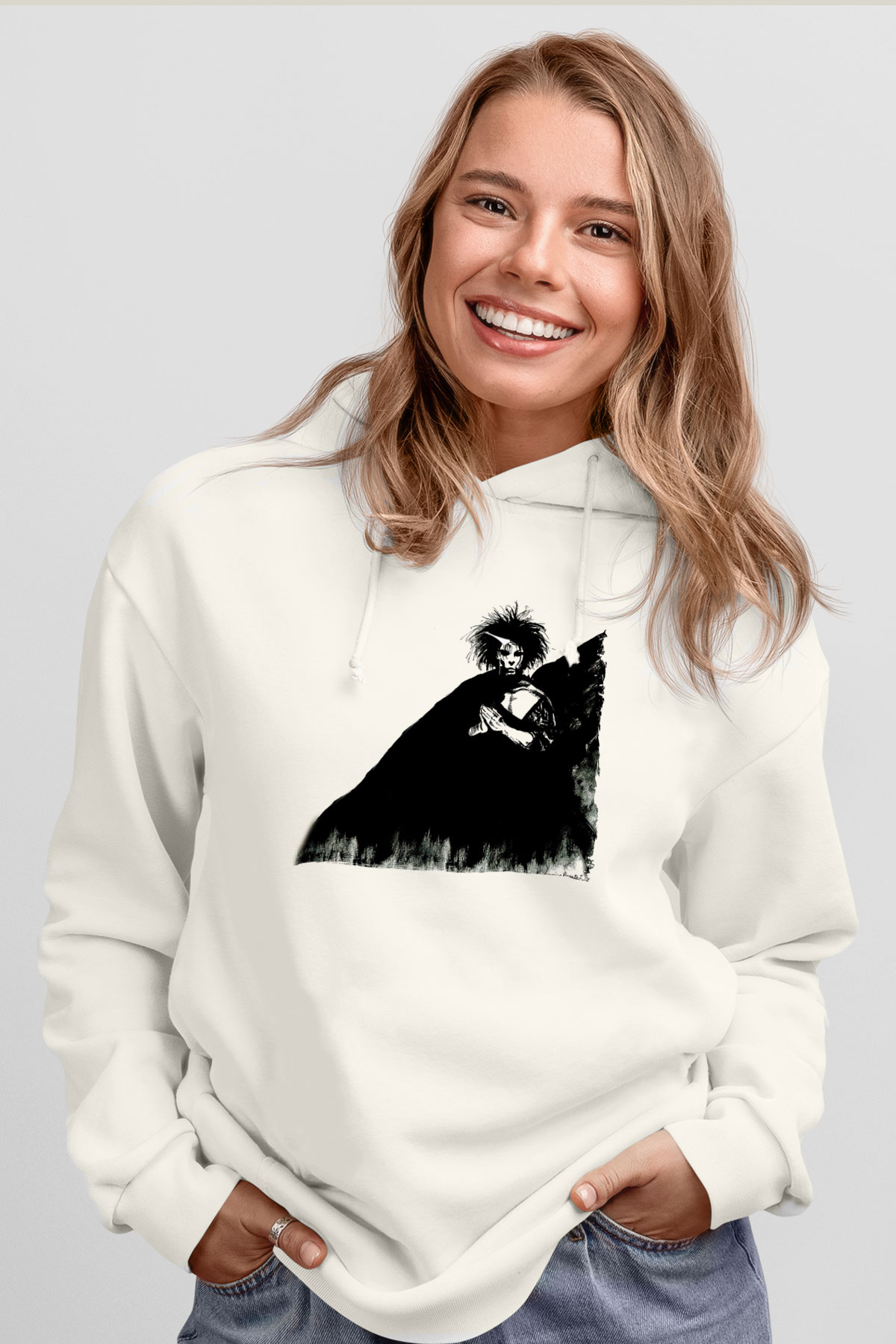 Sandman Baskılı Beyaz Unisex Hoodie
