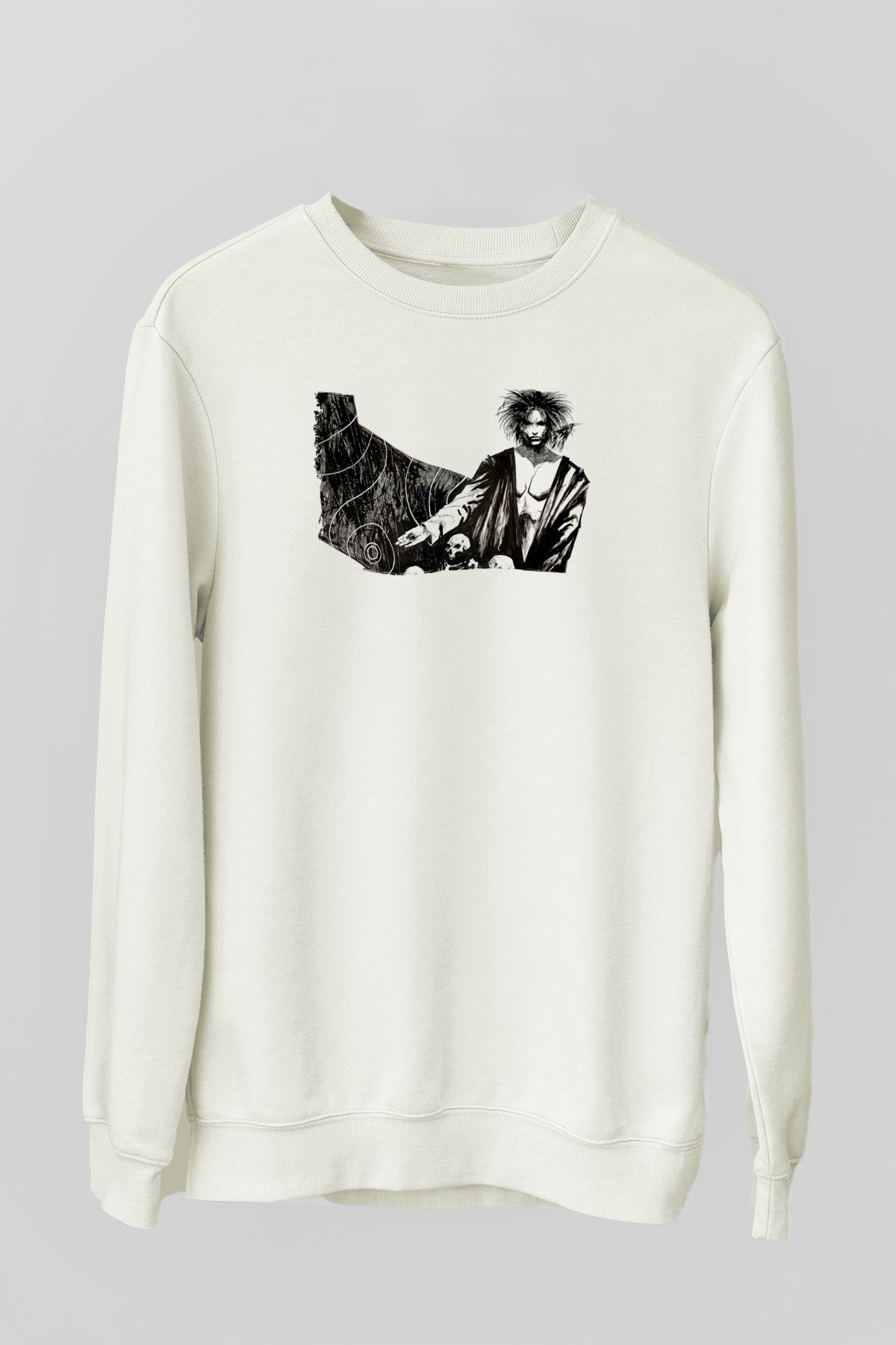 Sandman Baskılı Beyaz Unisex Sweatshirt