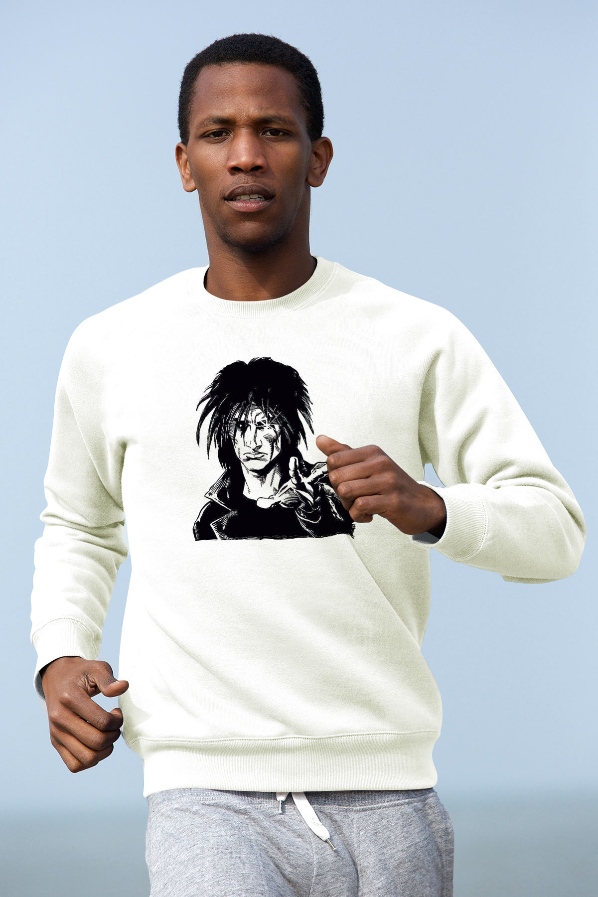 Sandman Baskılı Beyaz Unisex Sweatshirt
