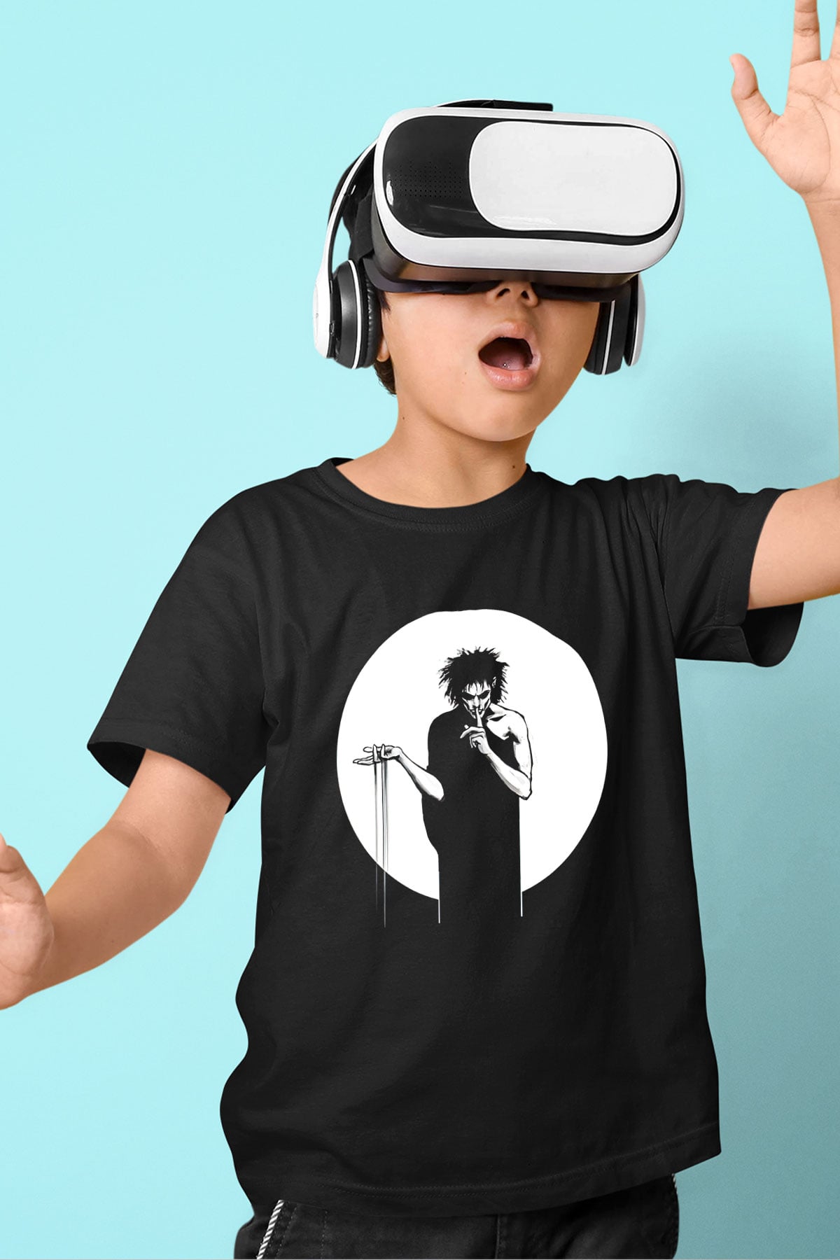 Sandman Baskılı Unisex Siyah Çocuk Tişört - Tshirt