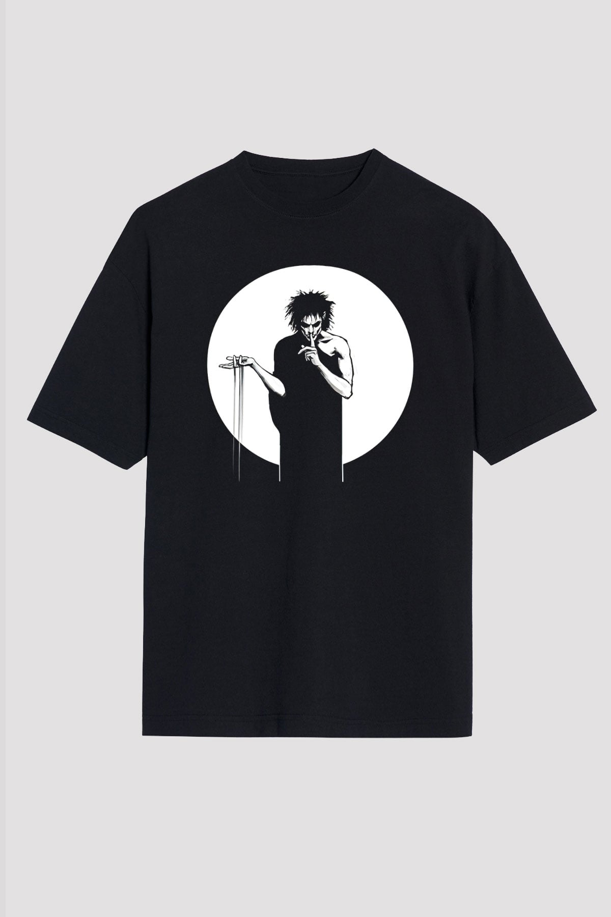 Sandman Baskılı Unisex Siyah Oversize Tişört - Tshirt