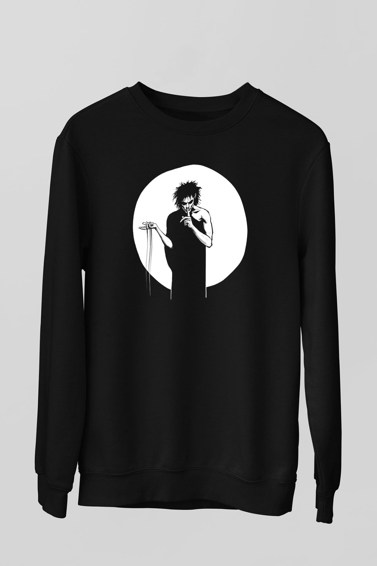 Sandman Baskılı Unisex Siyah Sweatshirt