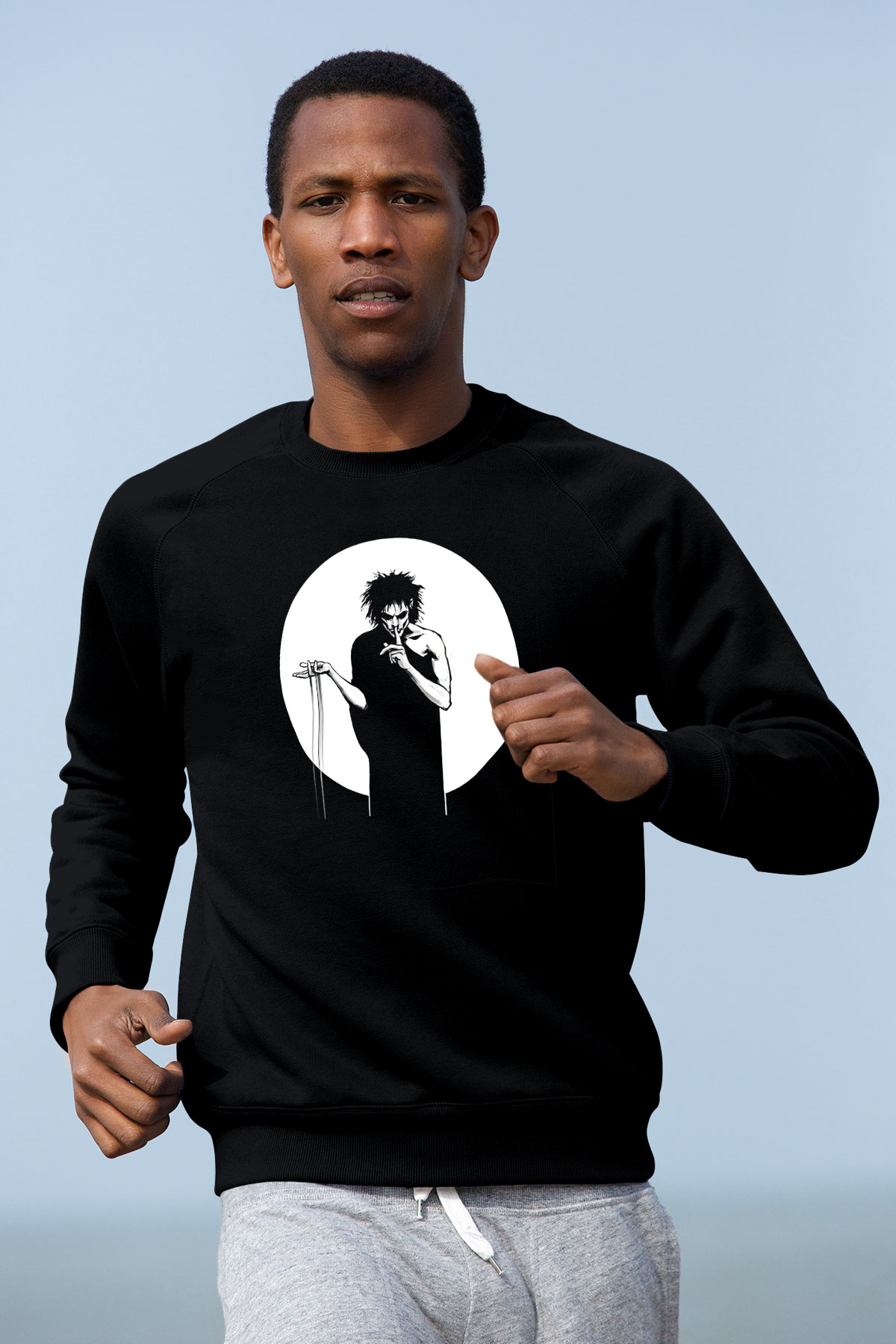 Sandman Baskılı Unisex Siyah Sweatshirt
