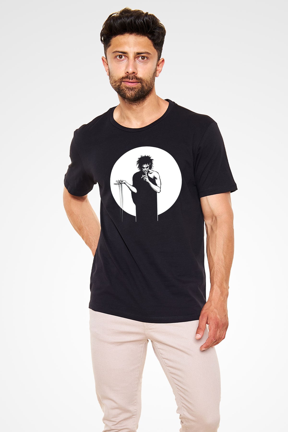 Sandman Baskılı Unisex Siyah Tişört - Tshirt