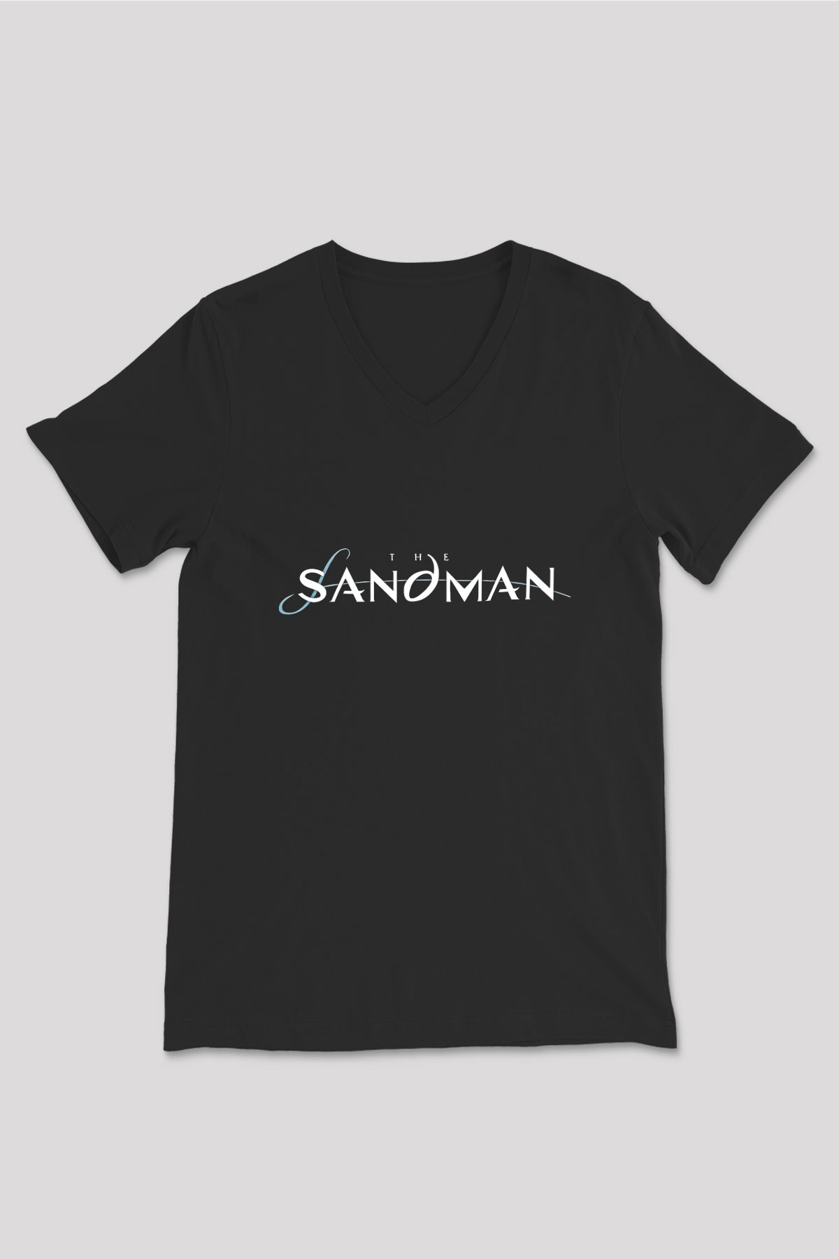 Sandman Baskılı Unisex Siyah V Yaka Tişört - Tshirt