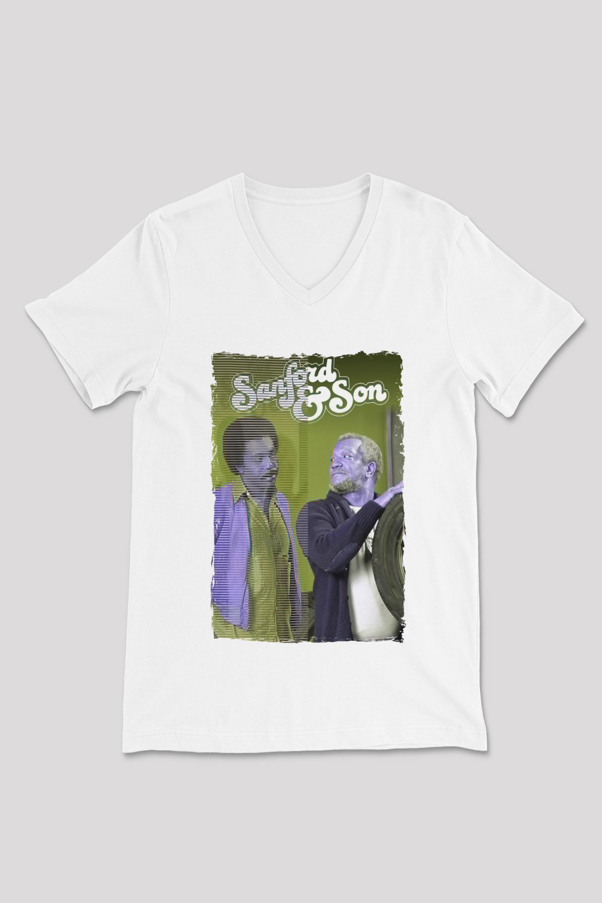 Sanford and Son Beyaz Unisex V Yaka Tişört