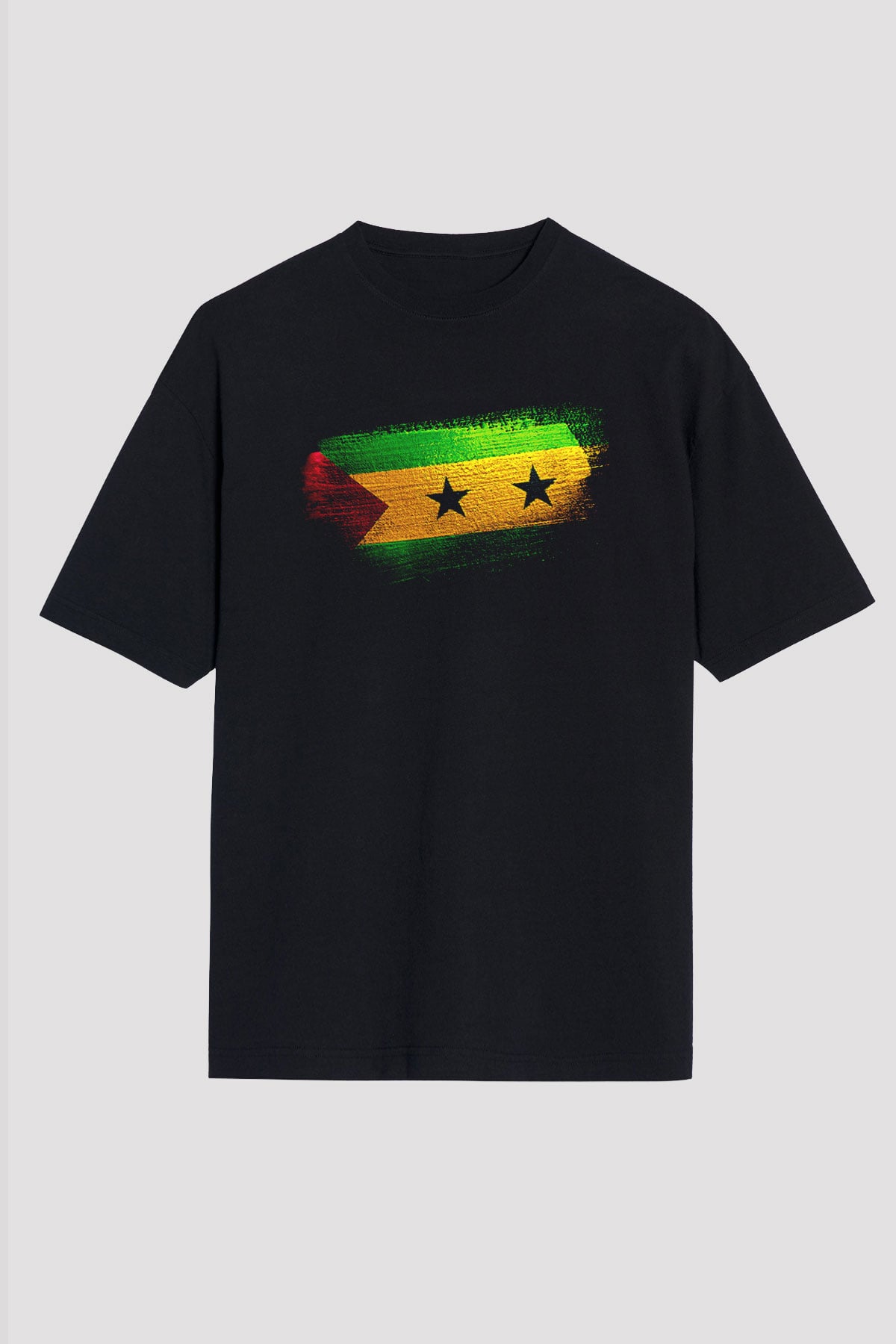 Sao Tome Principe Bayrağı Baskılı Unisex Siyah Oversize Tişört
