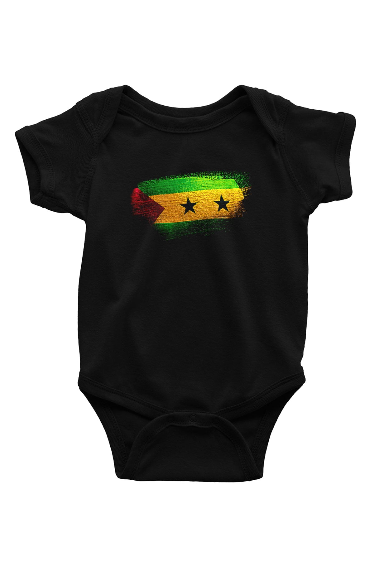 Sao Tome Principe Bayrağı Baskılı Unisex Siyah Bebek Body - Zıbın