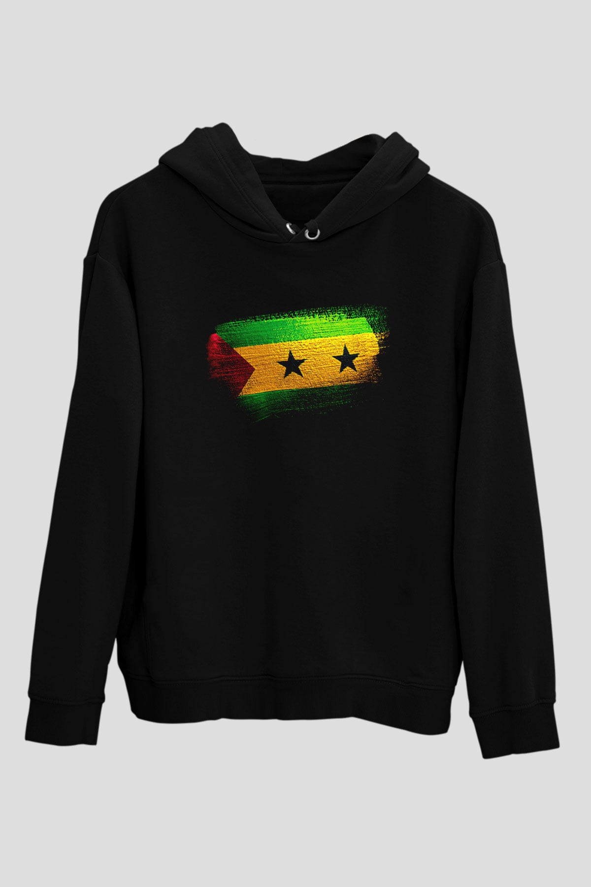 Sao Tome Principe Bayrağı Baskılı Unisex Siyah Kapüşonlu Sweatshirt