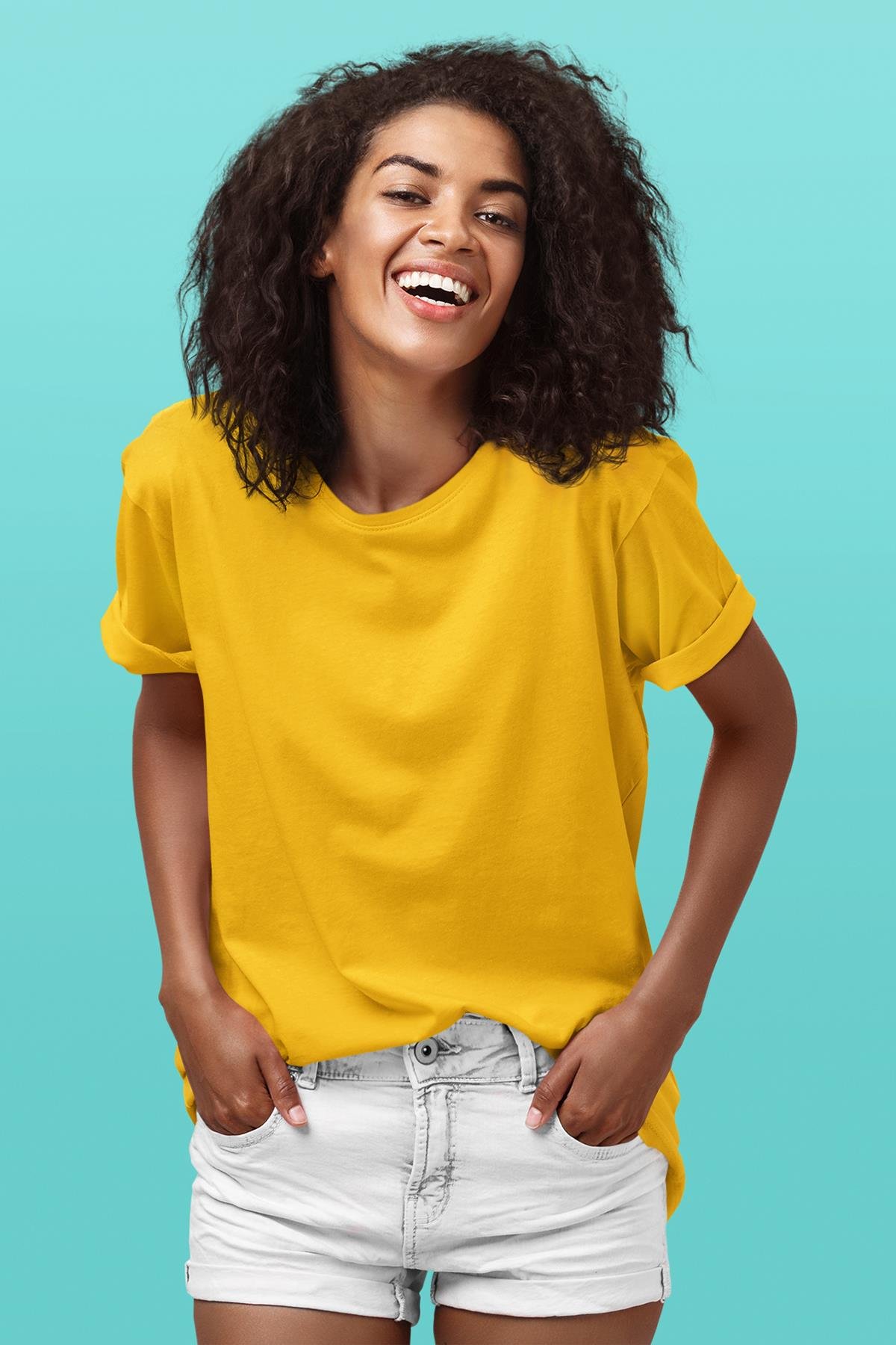 Sarı Basic Unisex Tişört T-Shirt - TişörtFabrikası