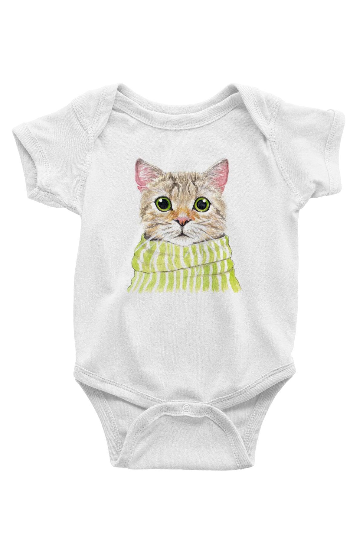 Şaşkın Kedi BaskılıBeyaz Tshirt Bebek Body - Zıbın