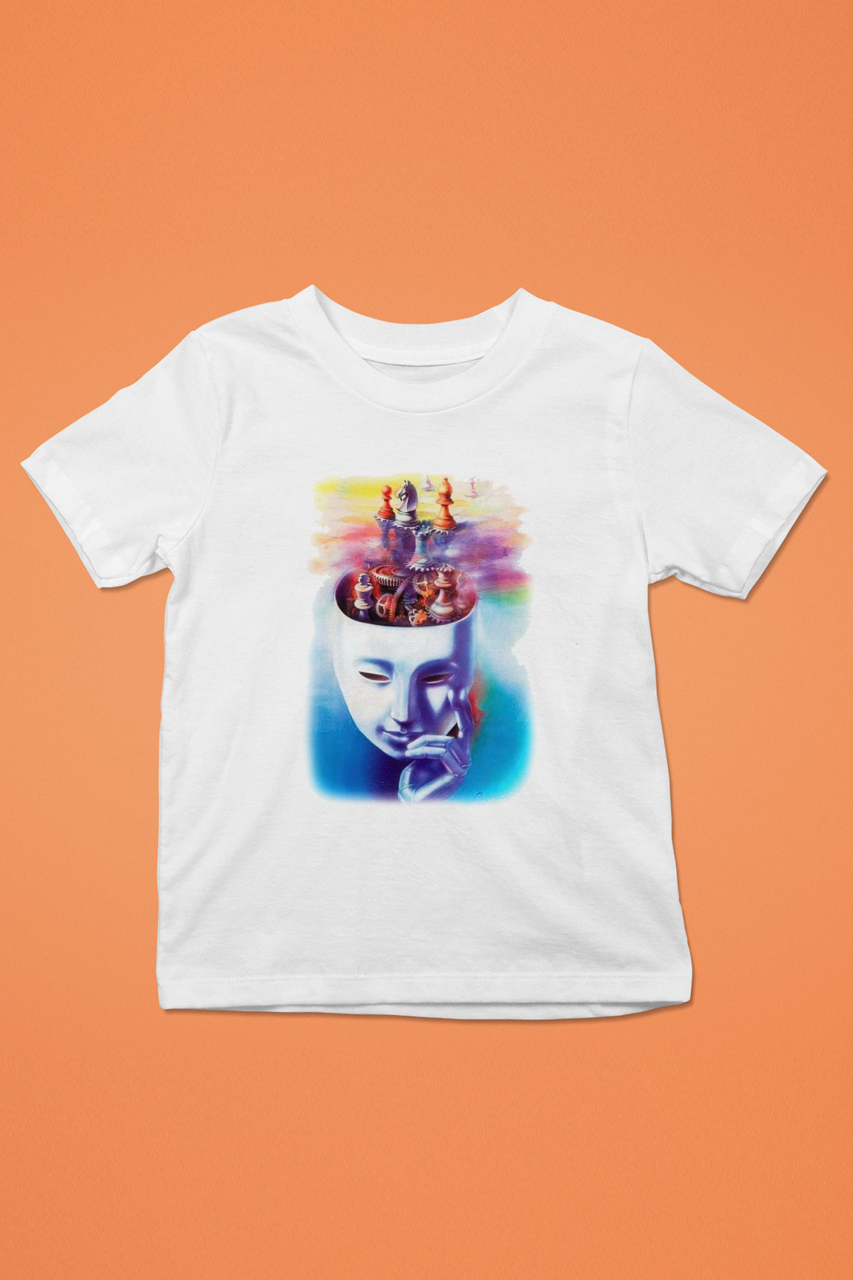 Satranç Baskılı Beyaz Unisex Çocuk Tişört