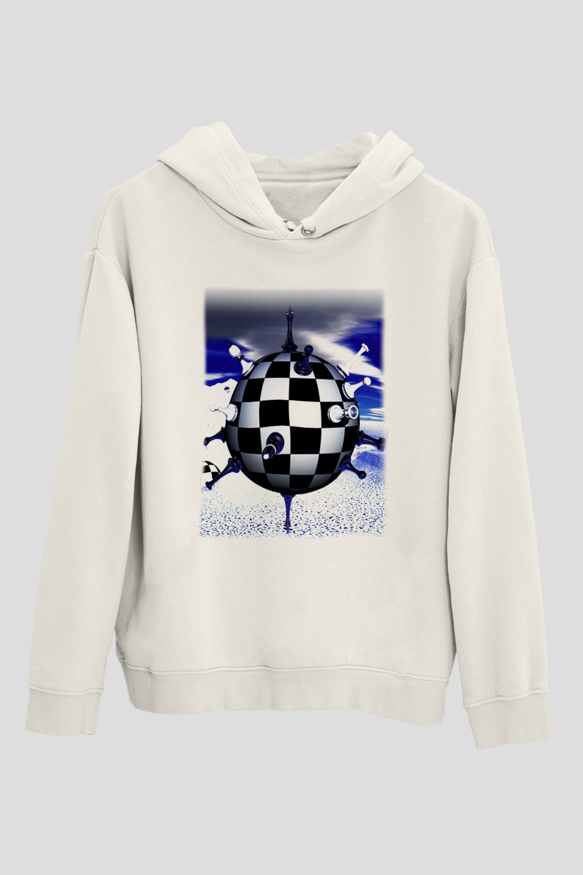 Satranç Beyaz Unisex Hoodie