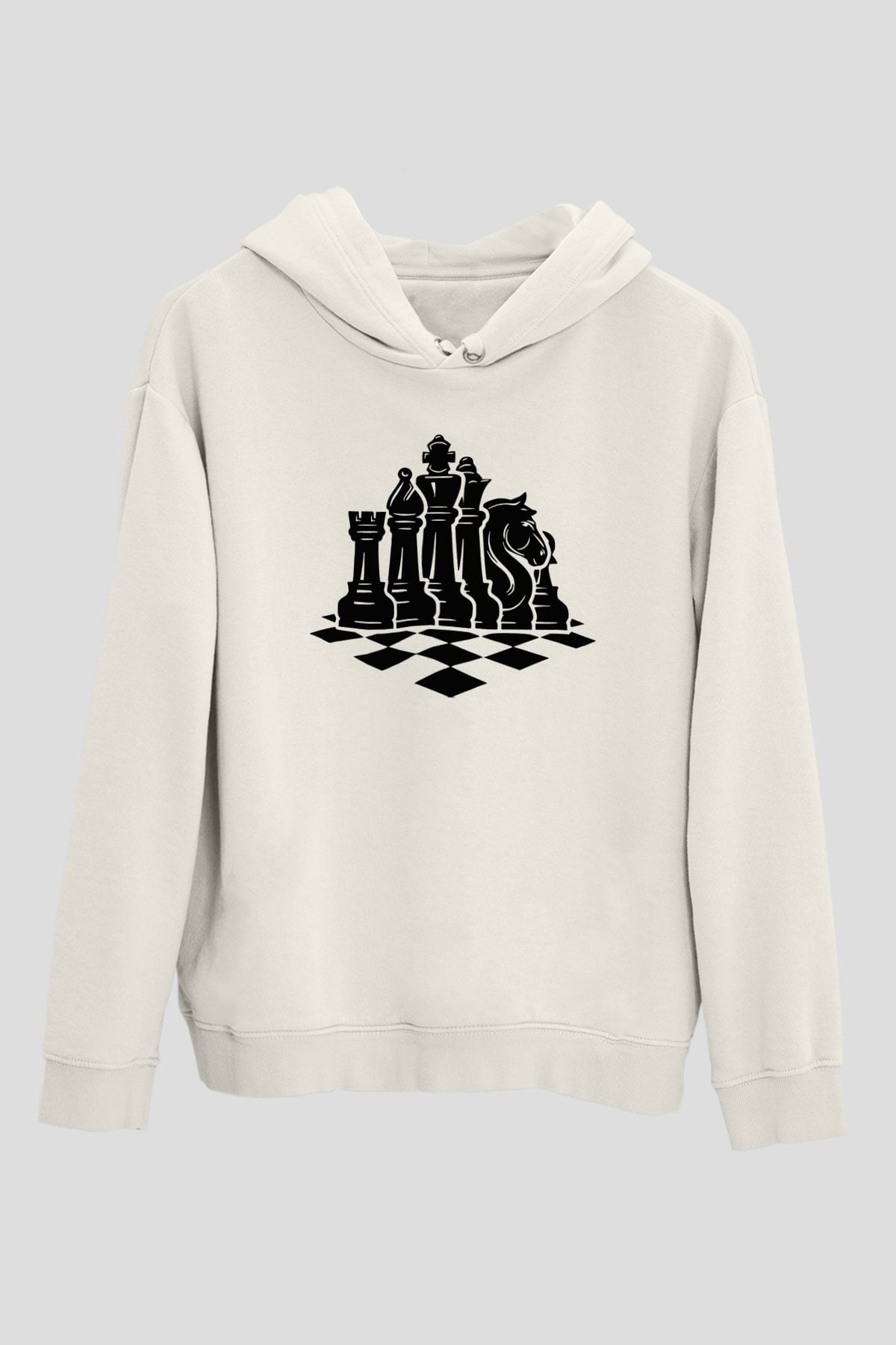 Satranç Beyaz Unisex Kapüşonlu Sweatshirt
