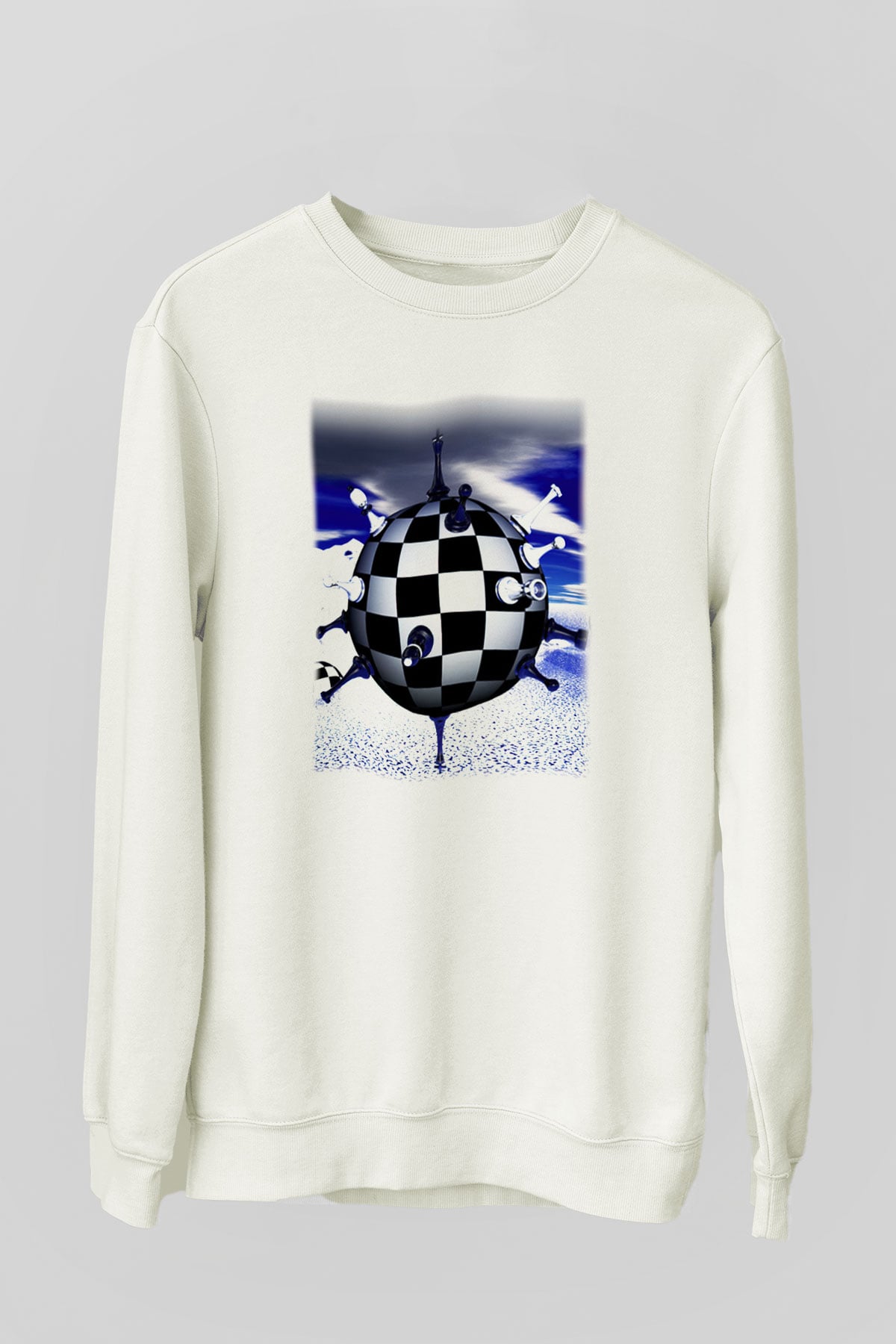Satranç Beyaz Unisex Sweatshirt