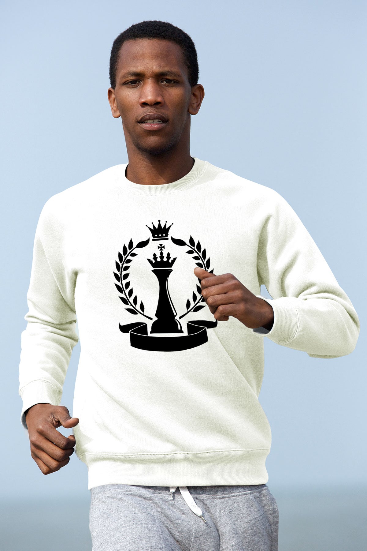 Satranç Beyaz Unisex Sweatshirt
