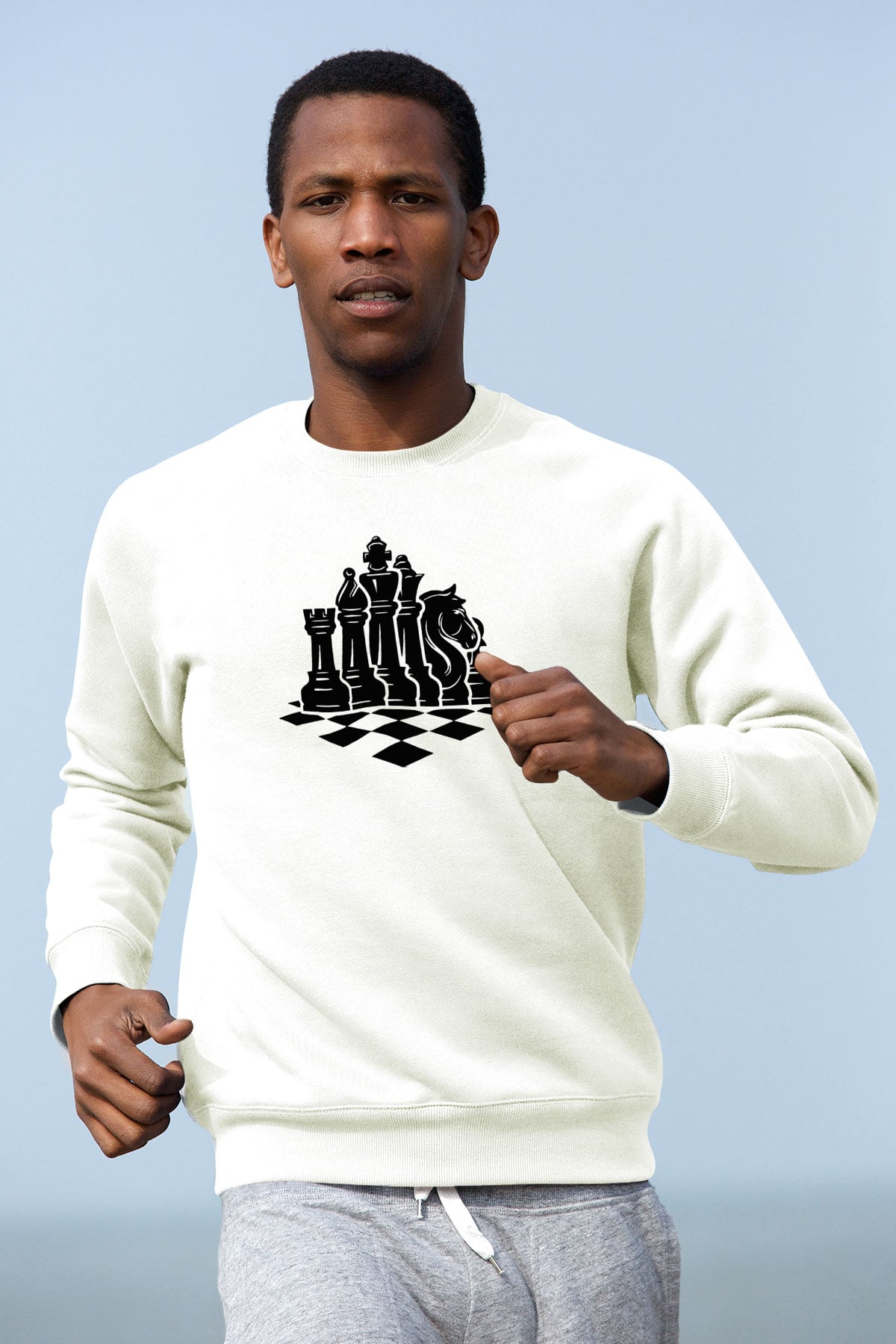Satranç Beyaz Unisex Sweatshirt