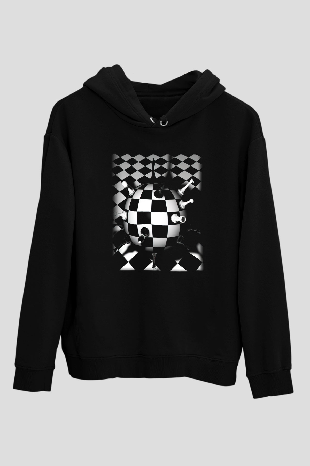Satranç Siyah Unisex Hoodie