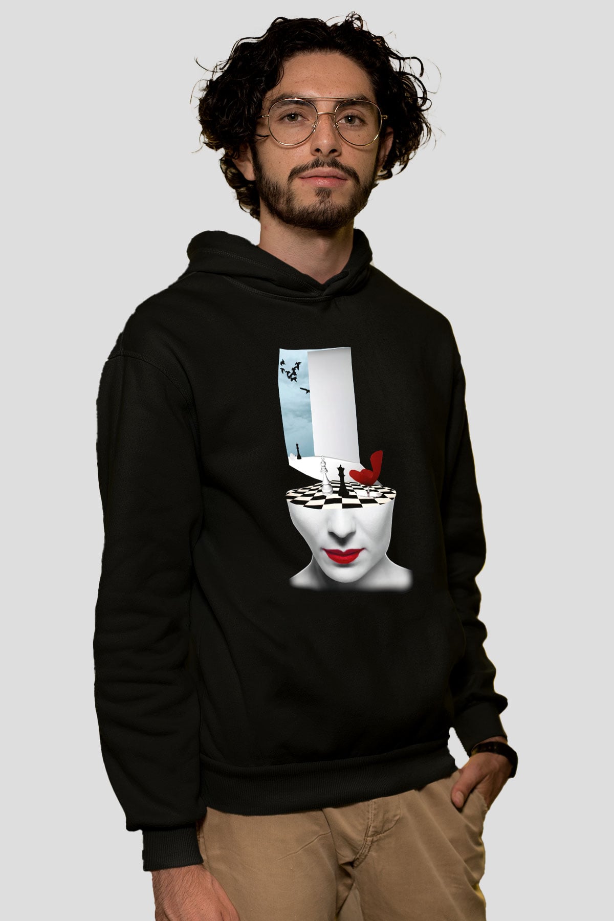 Satranç Siyah Unisex Hoodie