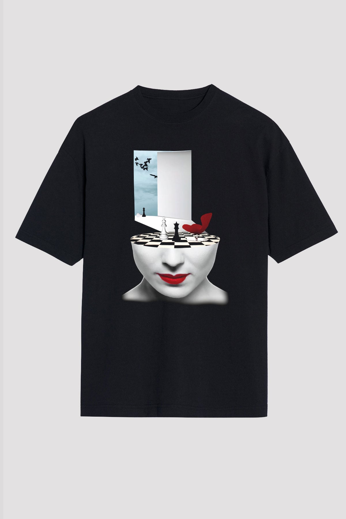Satranç Siyah Unisex Oversize Tişört T-Shirt