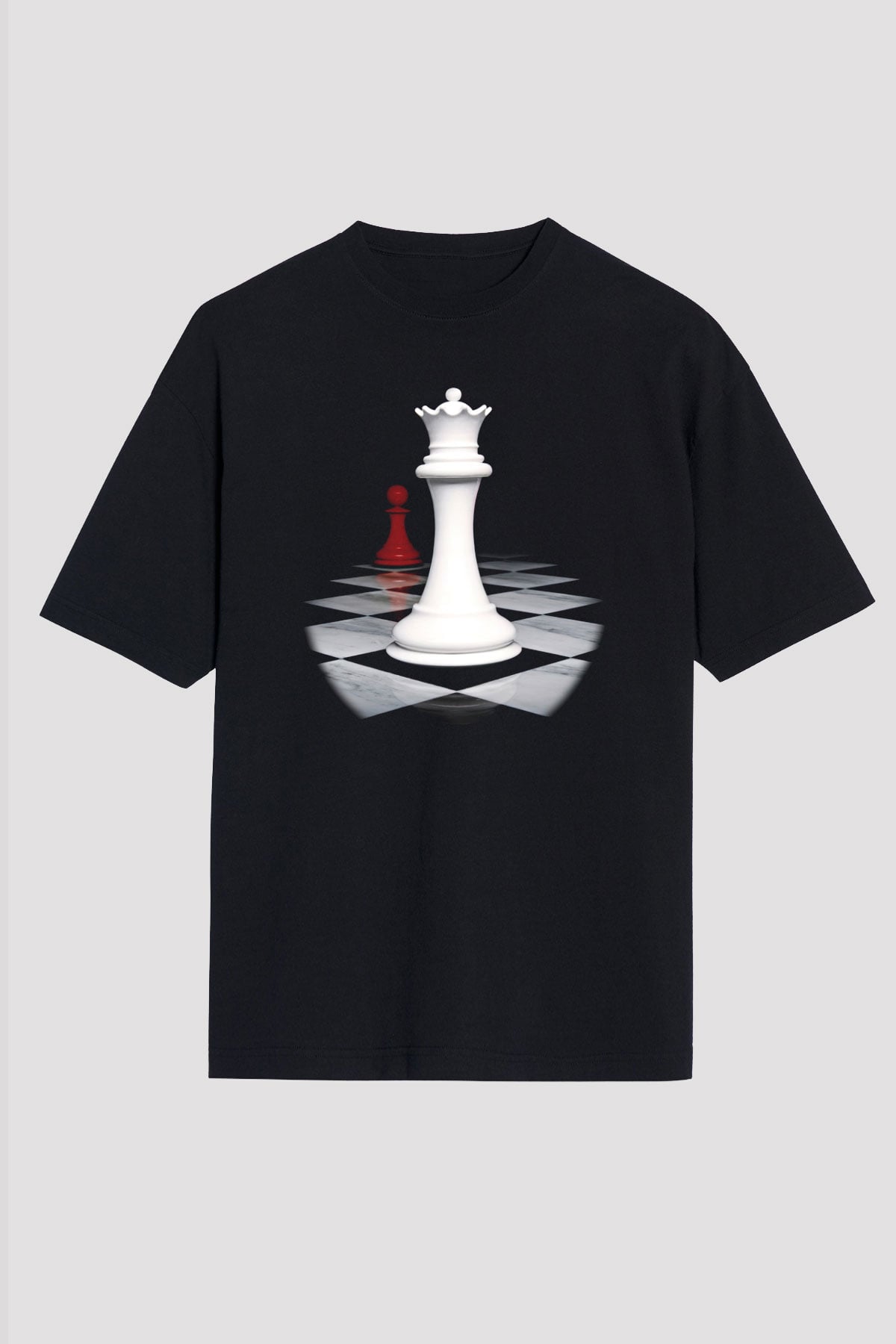 Satranç Siyah Unisex Oversize Tişört T-Shirt