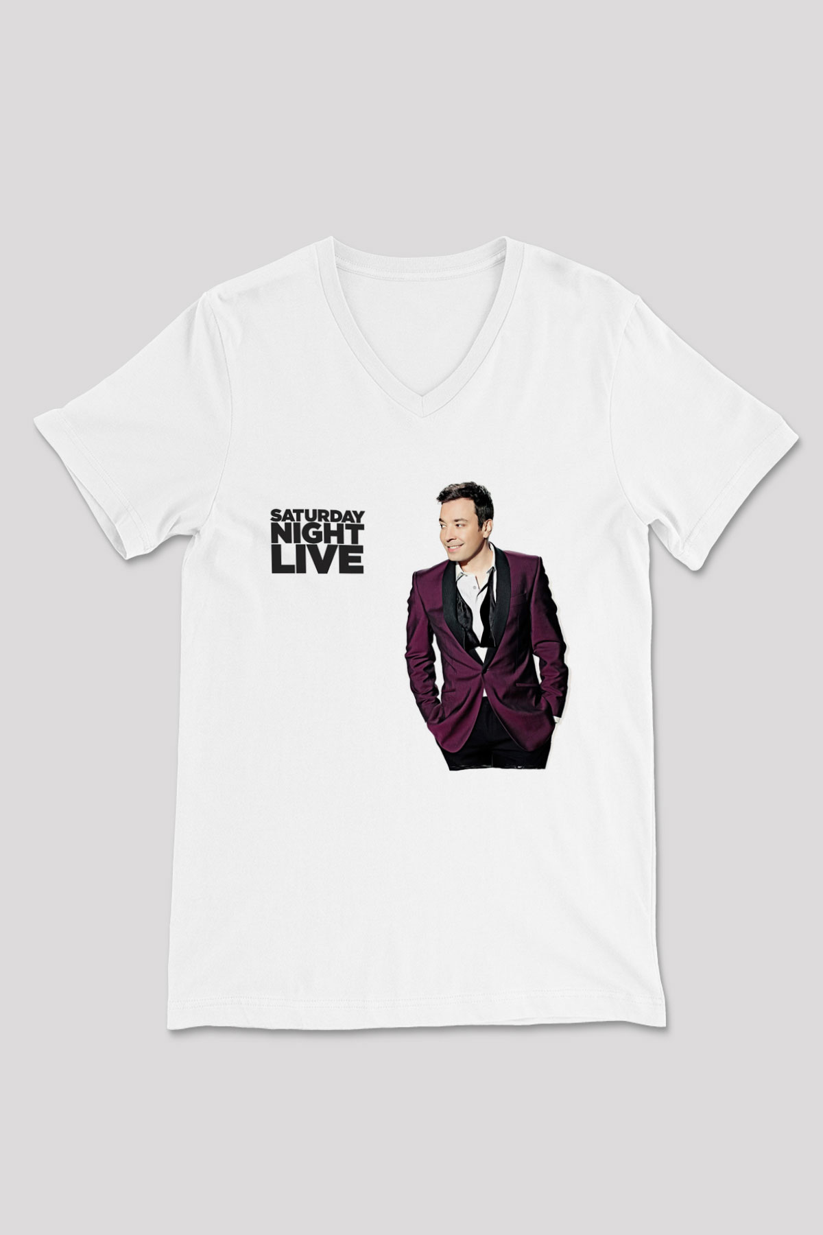 Saturday Night Live Beyaz Unisex V Yaka Tişört