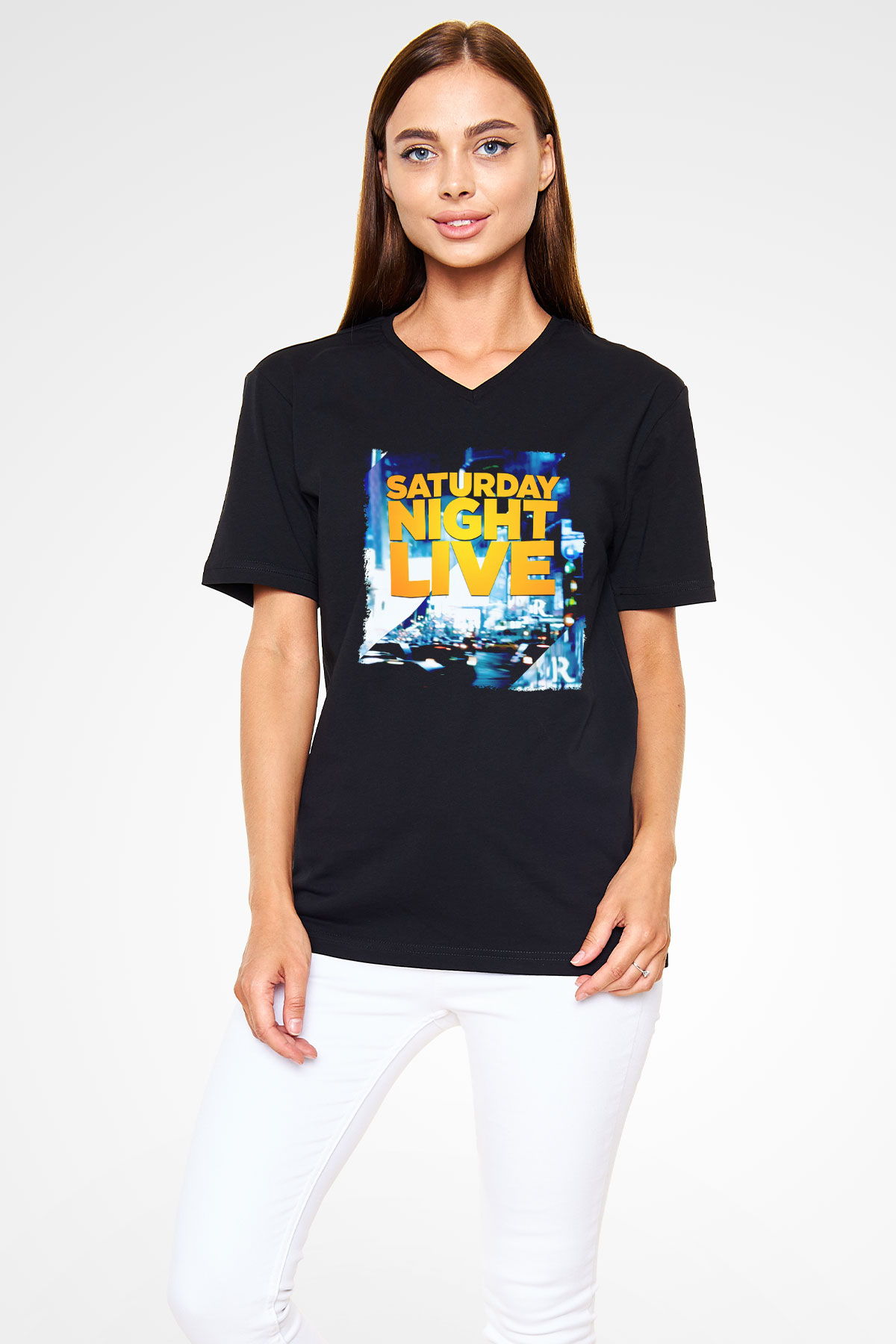 Saturday Night Live Siyah Unisex  V Yaka Tişört