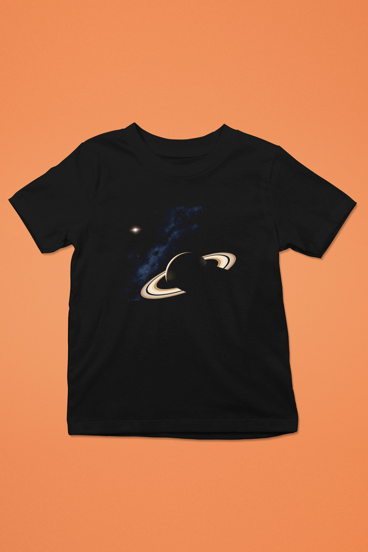 Satürn Baskılı Siyah Unisex Çocuk Tişört