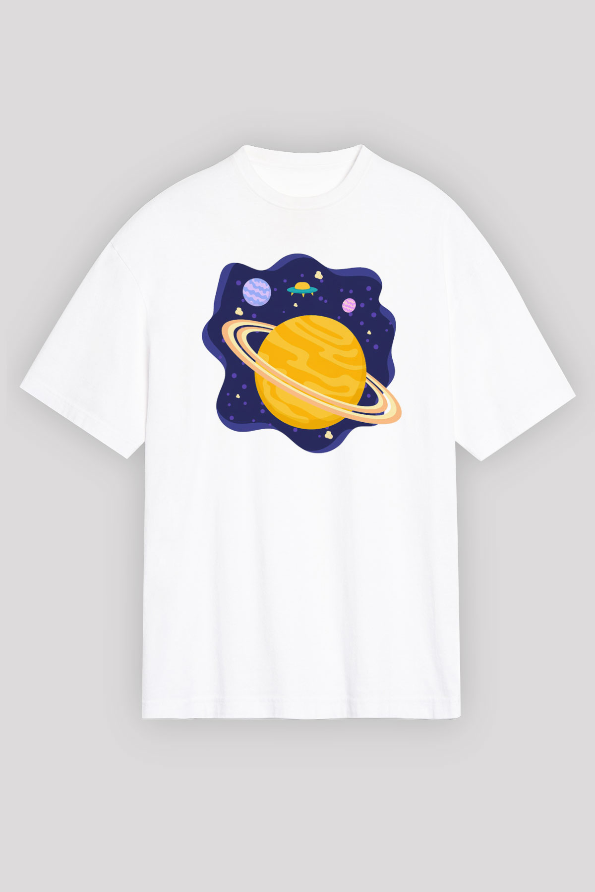 Satürn Beyaz Unisex Oversize Tişört T-Shirt