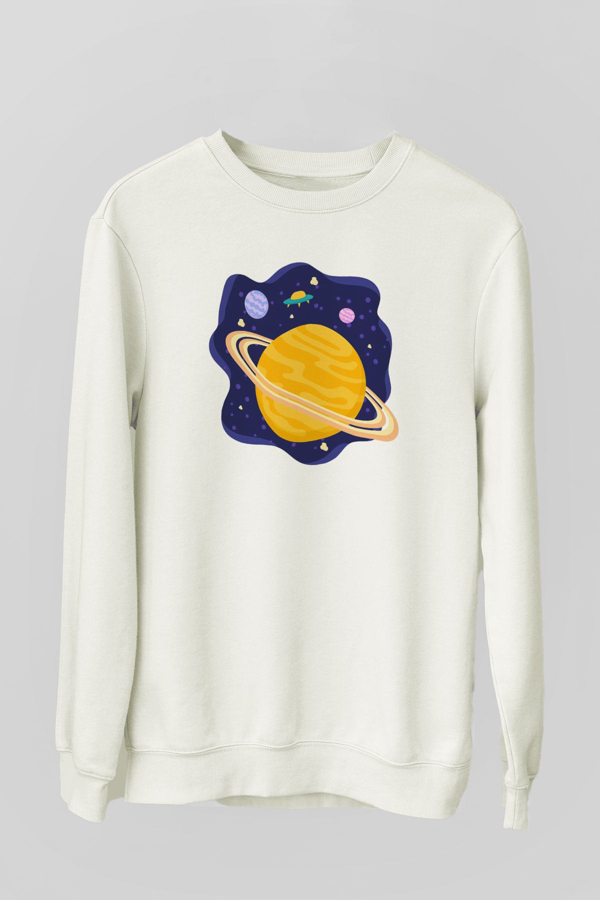 Satürn Beyaz Unisex Sweatshirt