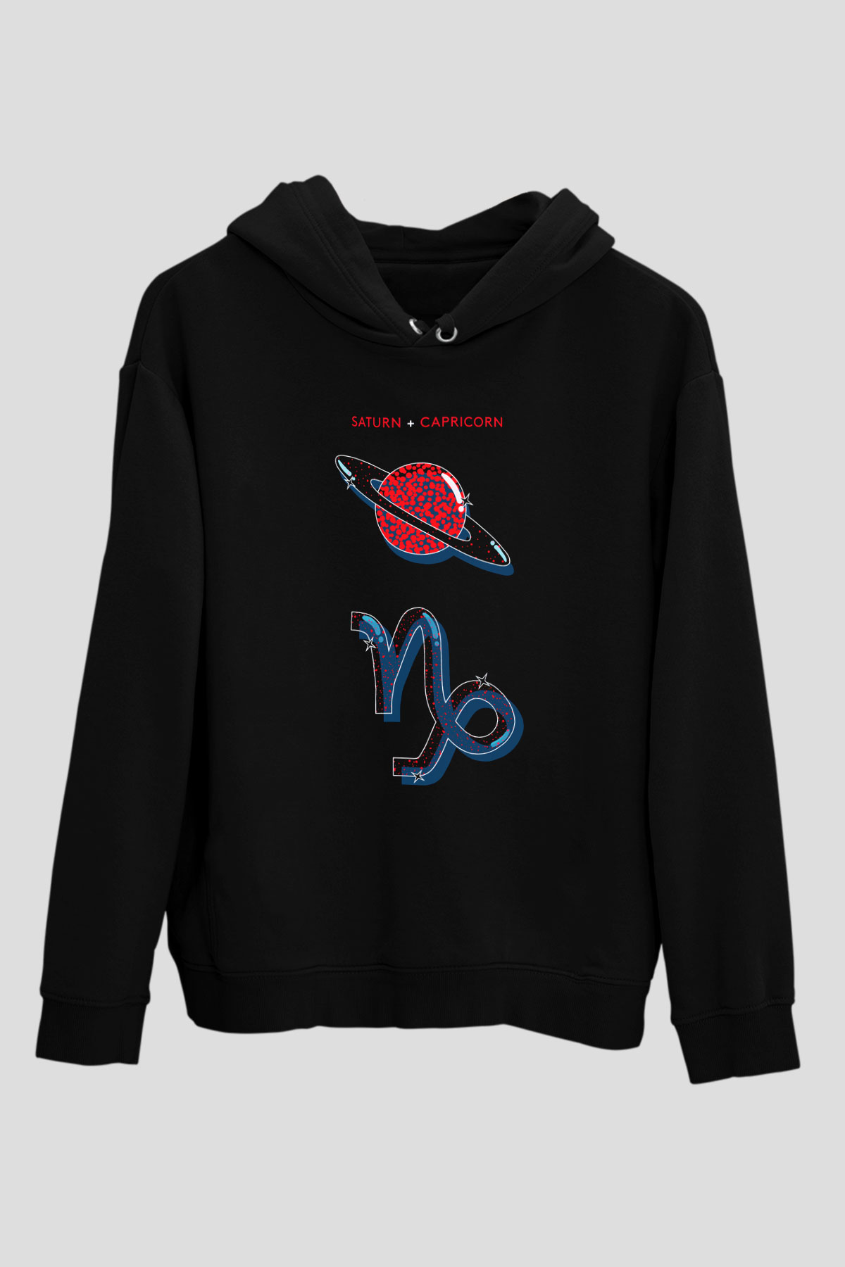 Satürn Siyah Unisex Hoodie