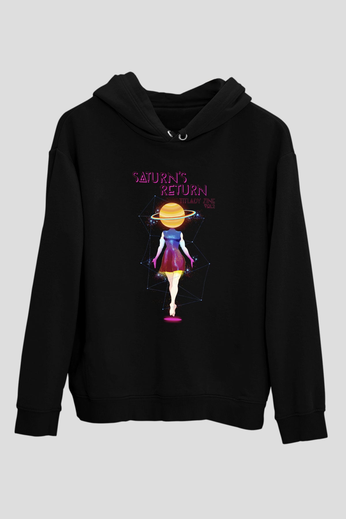 Satürn Siyah Unisex Hoodie