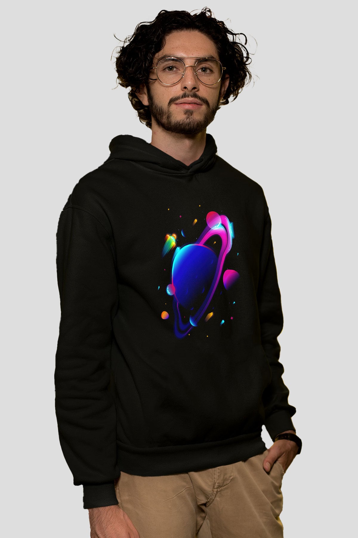 Satürn Siyah Unisex Hoodie